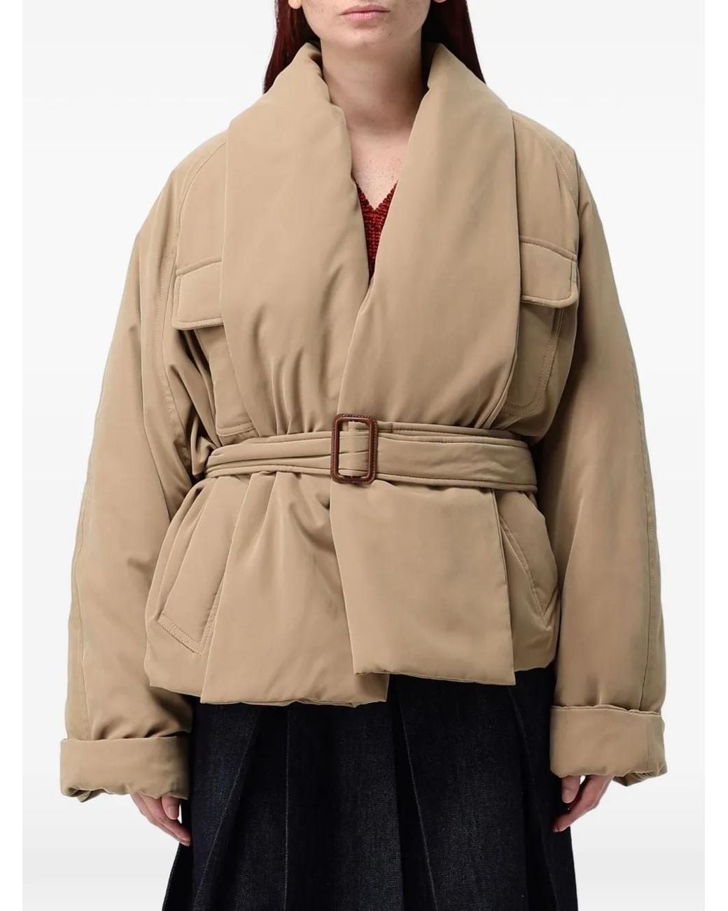 Tela Natural Belted Shawl-Collar Jacket