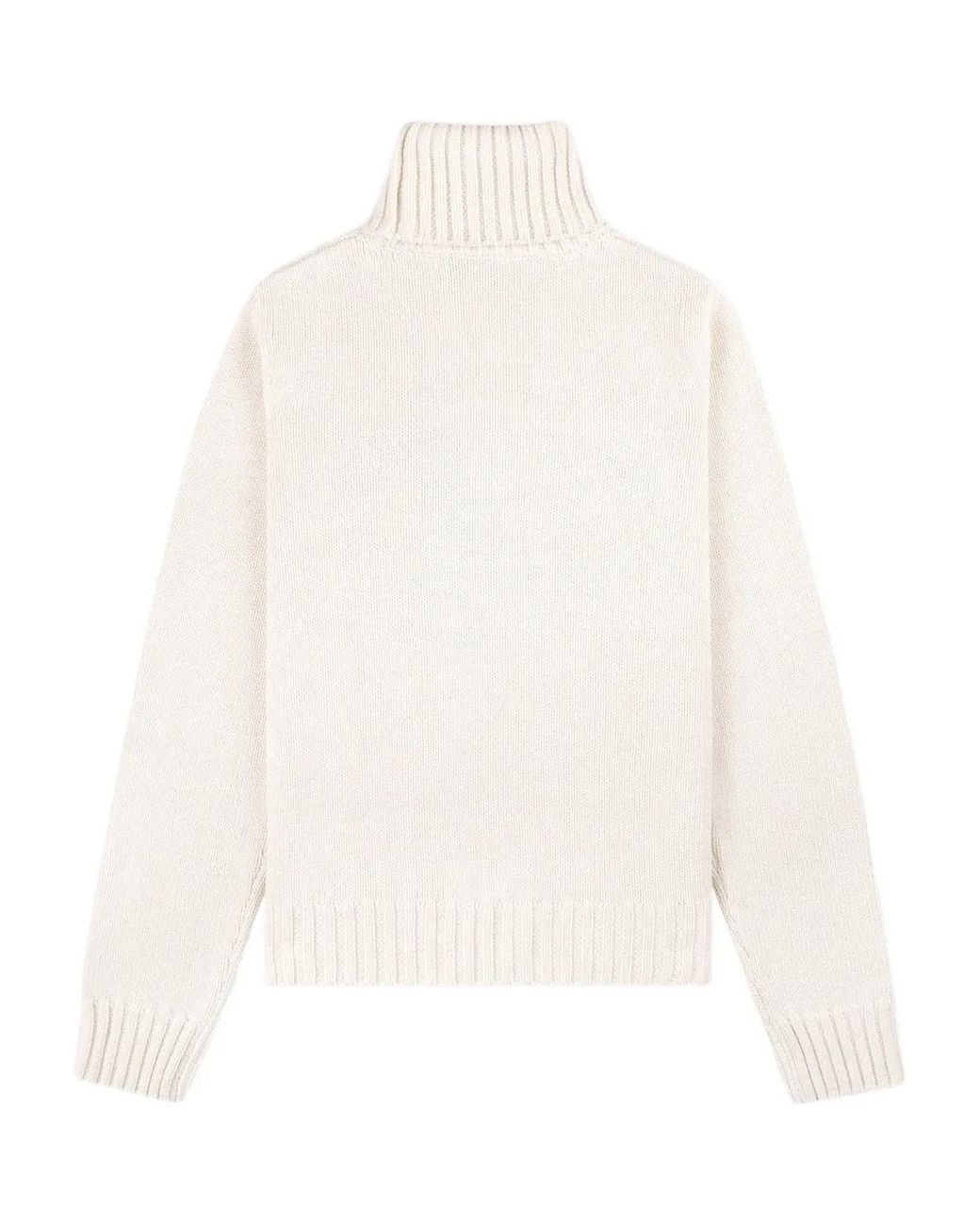 Sporty & Rich White Turtleneck Equestrian-Embroidered Sweater