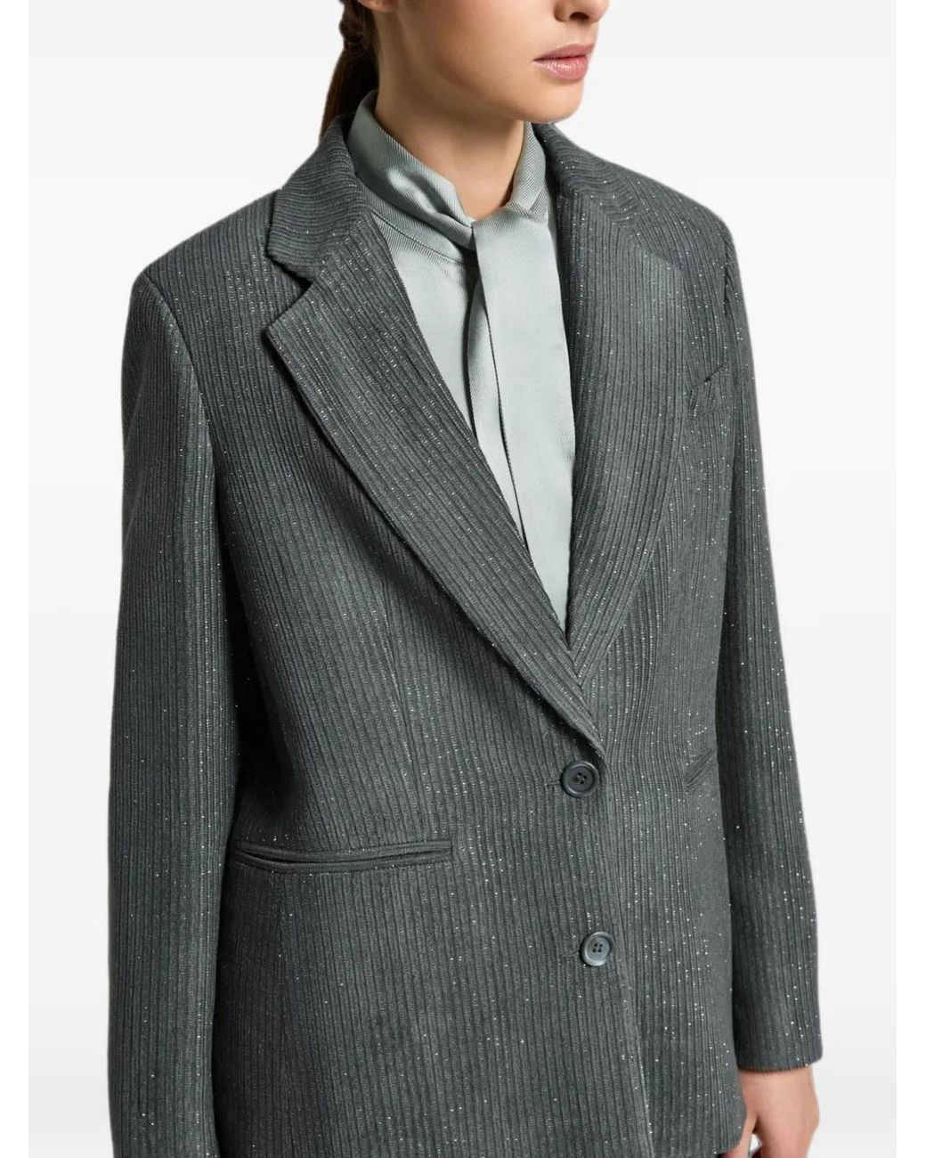Peserico Gray Glitter-Effect Pinstripe Blazer