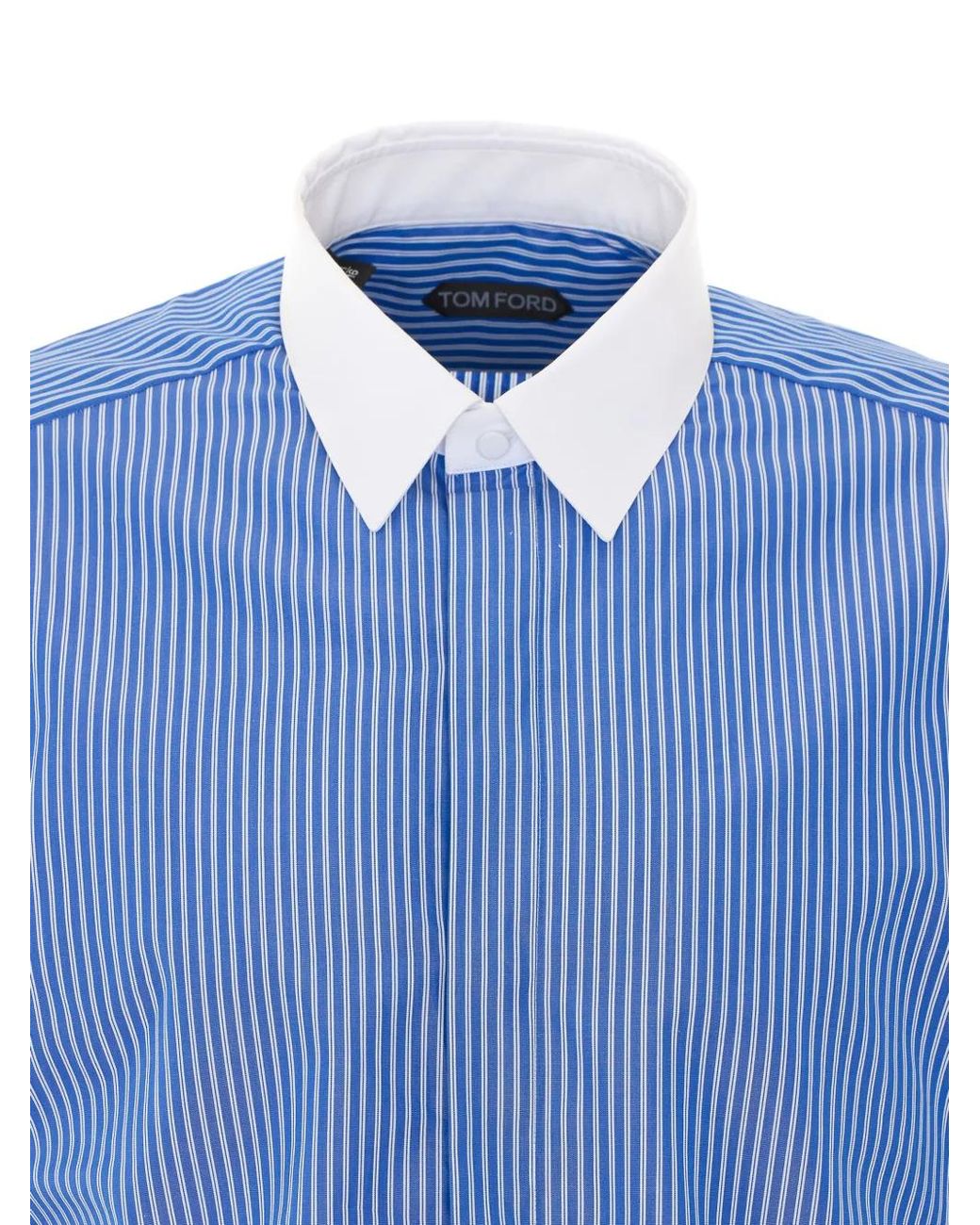 Tom Ford Blue Poplin Stripe Classic Fit Shirt for men