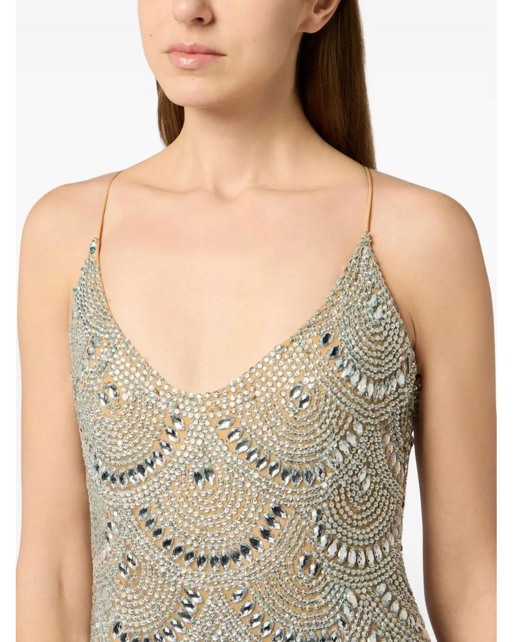 Philipp Plein White Long Dress Waves