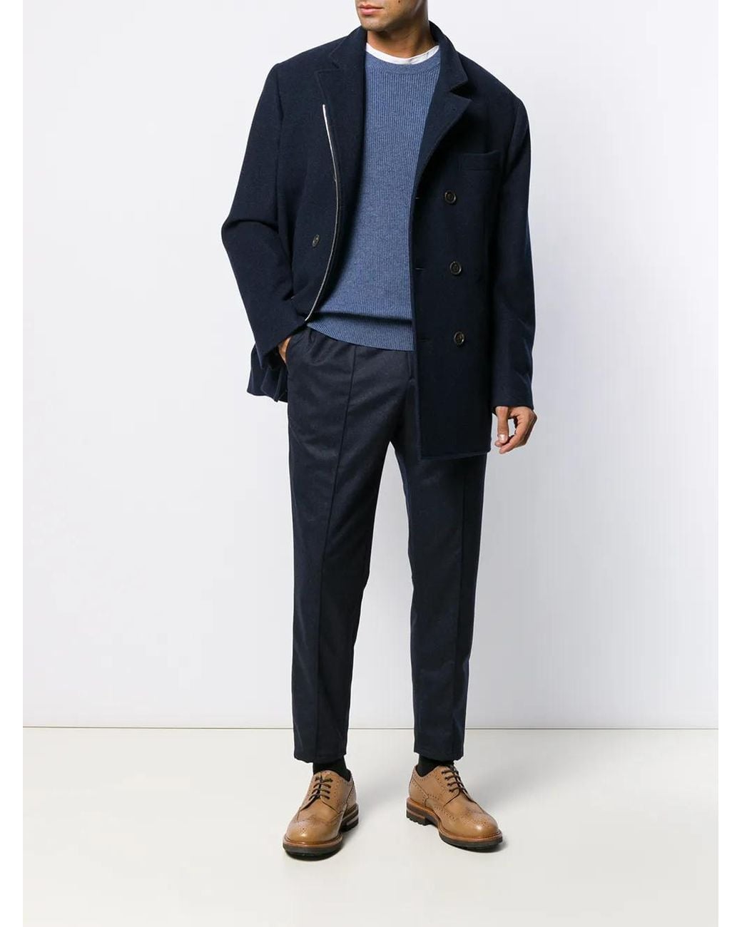 Brunello Cucinelli Blue Cashmere Coat for men