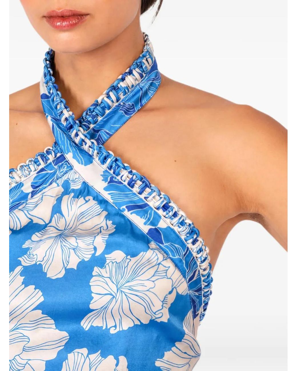 Poupette Blue Suma Floral-Print Halterneck Top