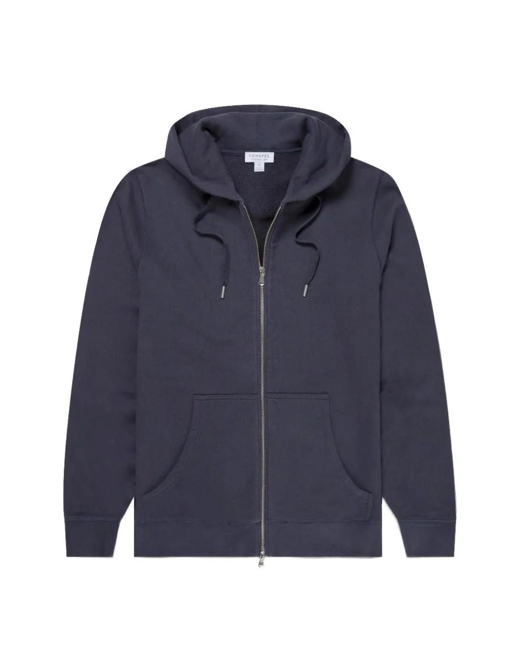 Sunspel Blue Loopback Zip-Up Drawstring Hoodie for men