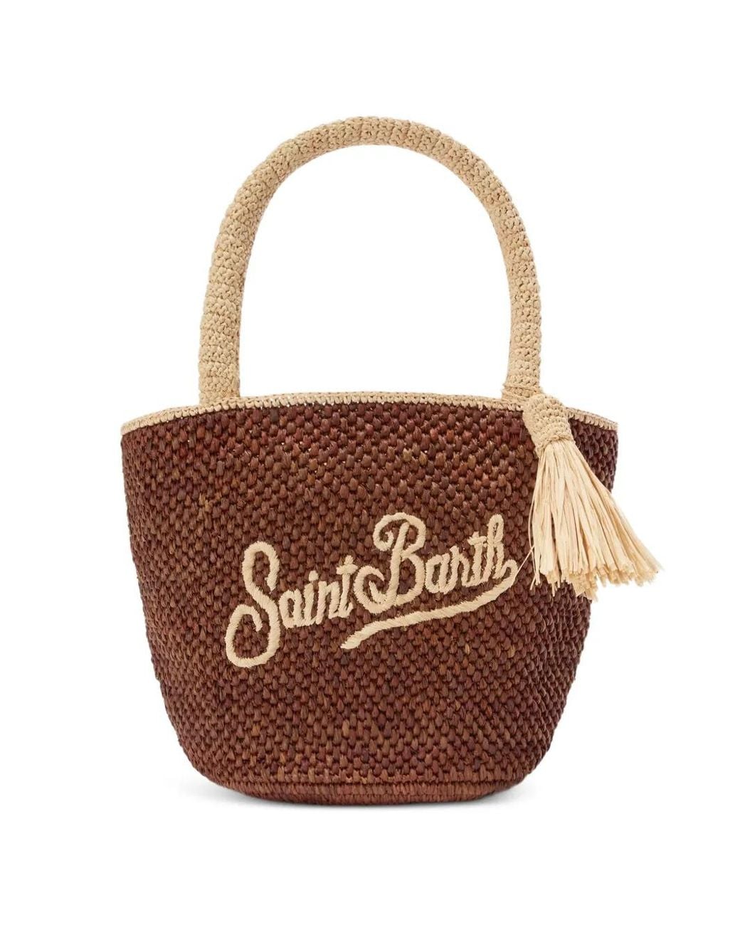 Mc2 Saint Barth White Marcy Raffia Bag With Tassel And Embroidered Logo