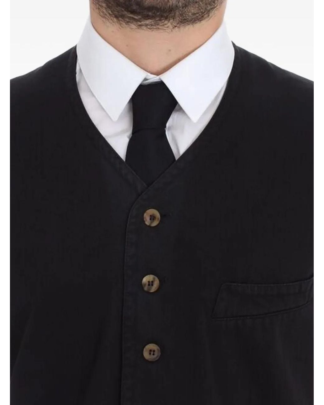 Dolce & Gabbana Black Button-Up V-Neck Waistcoat for men