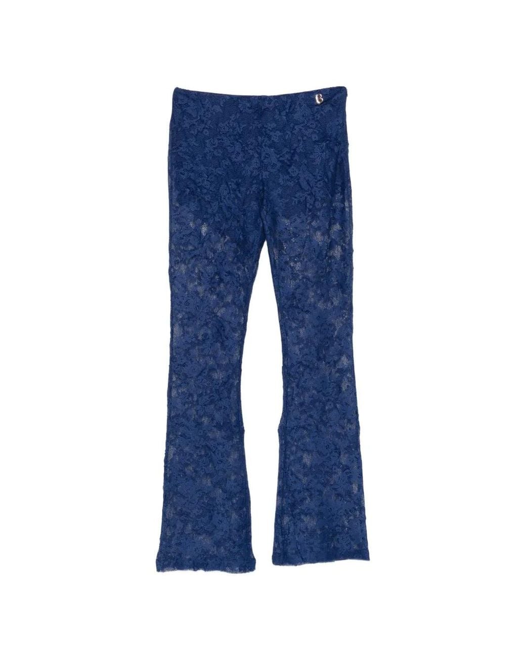Blugirl Blumarine Blue Lace Logo-Plaque Flared Trousers