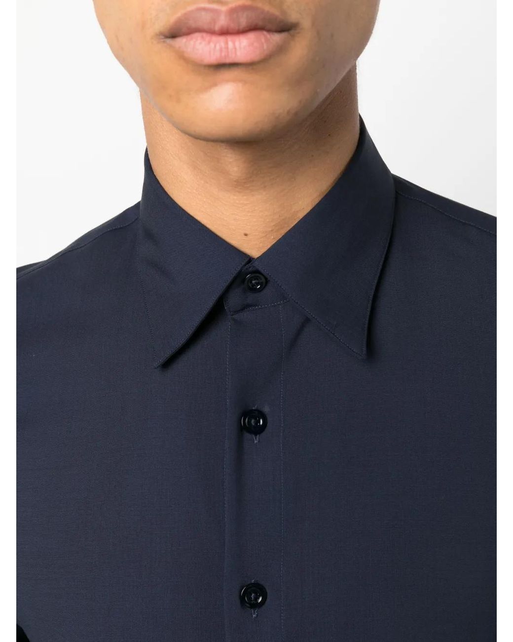 PT Torino Blue Straight-Point Collar Wool Shirt for men