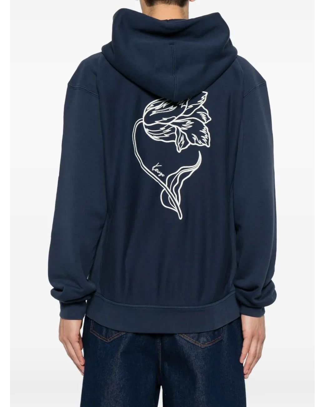 KENZO Blue Flower-Embroidered Zip-Up Hoodie for men