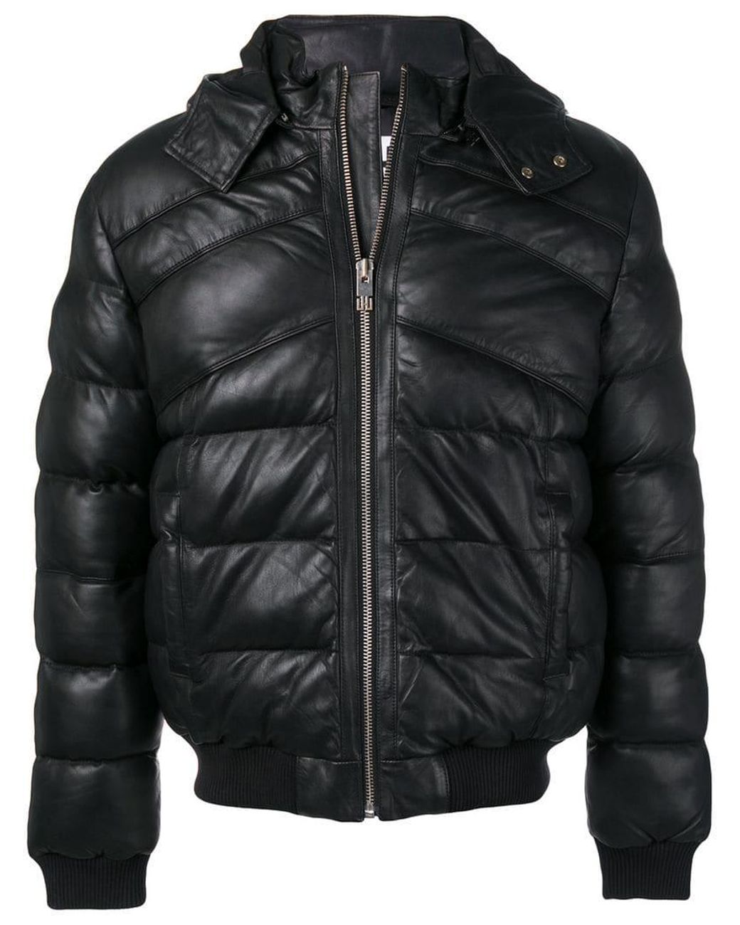 shampoo Frown Electrify Les Hommes Leather Puffer Jacket in Black for Men | Lyst