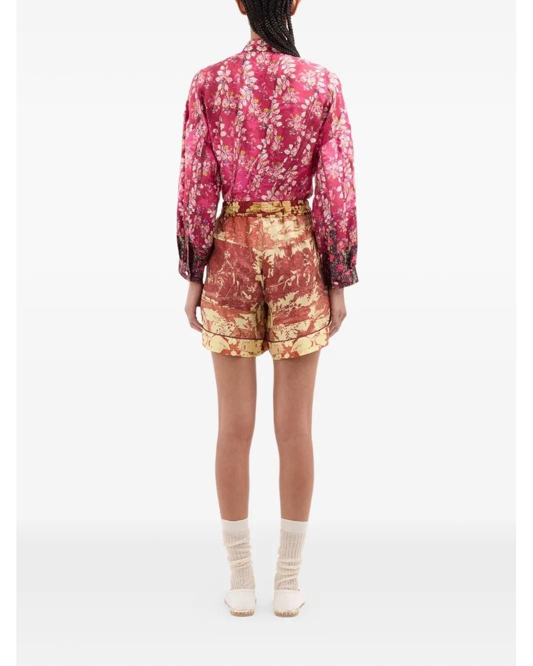 Pierre Louis Mascia Red Aloe Pastoral Print Elasticated Shorts