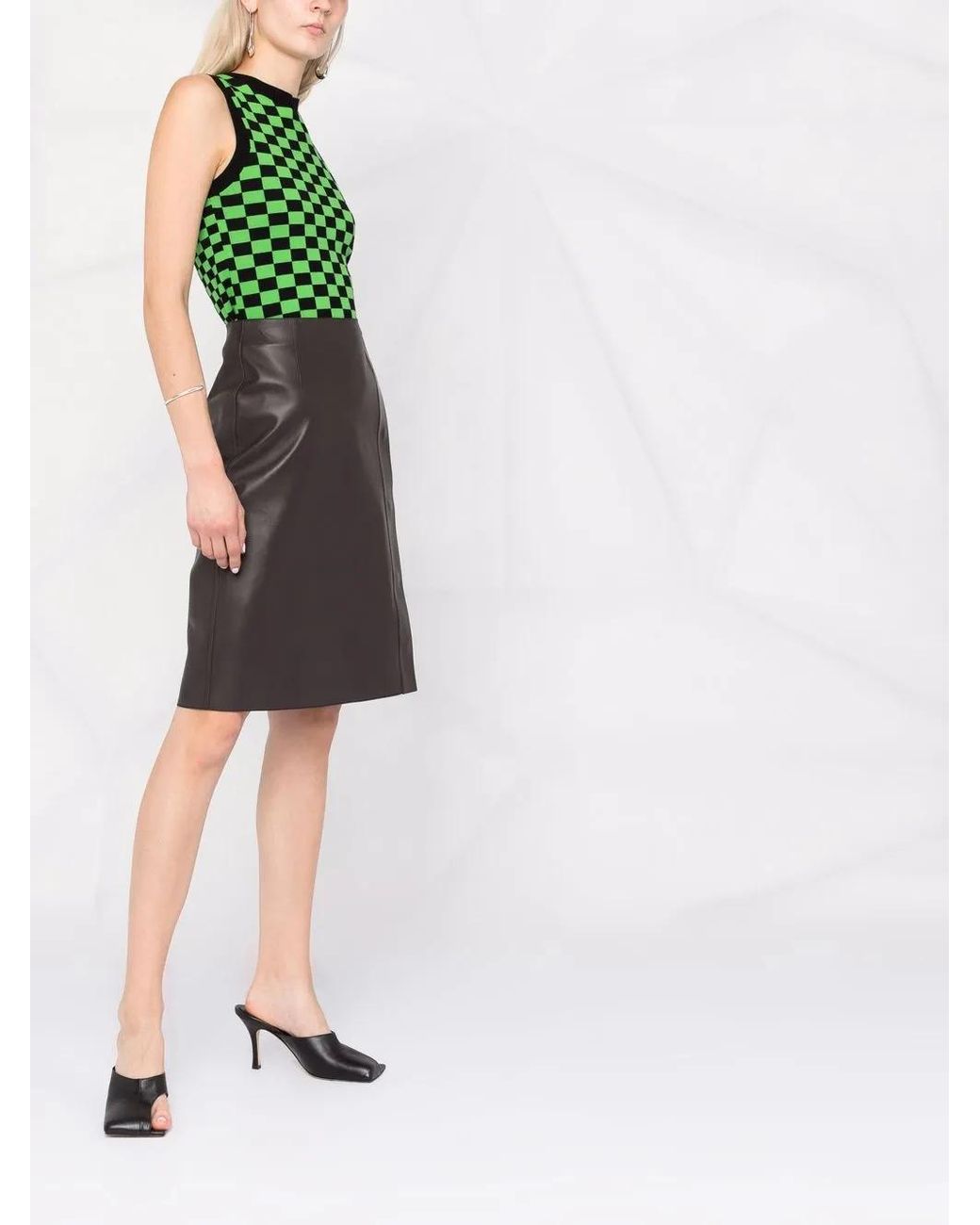 Ferragamo Brown Slim Leather Midi Skirt