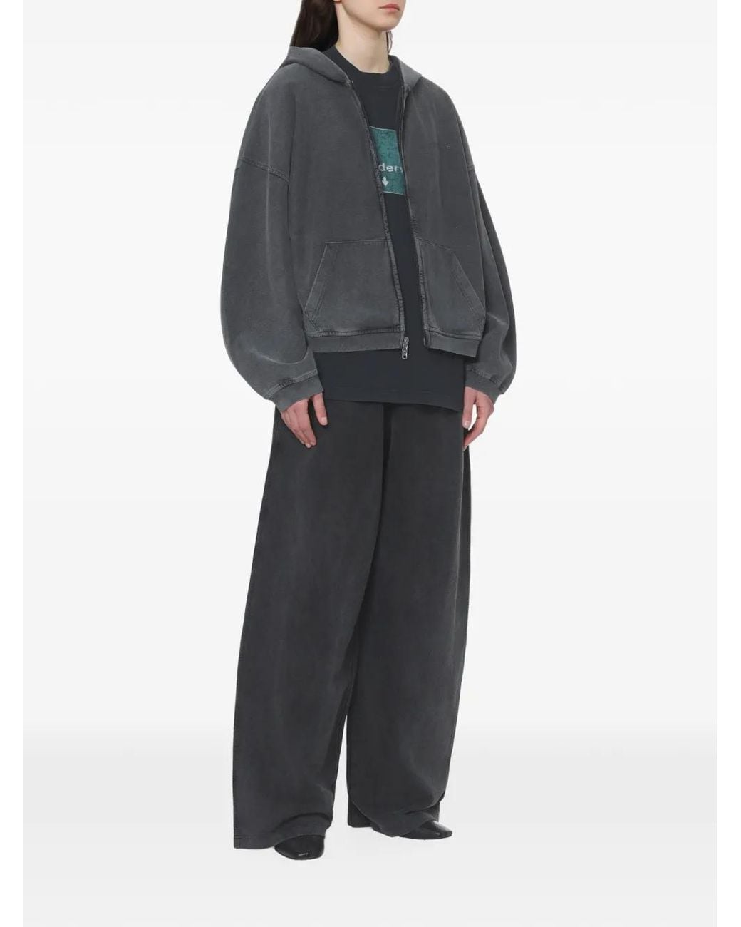 Alexander Wang Crystal Hotfix Oversized Zip-Up Hoodie in Gray | Lyst