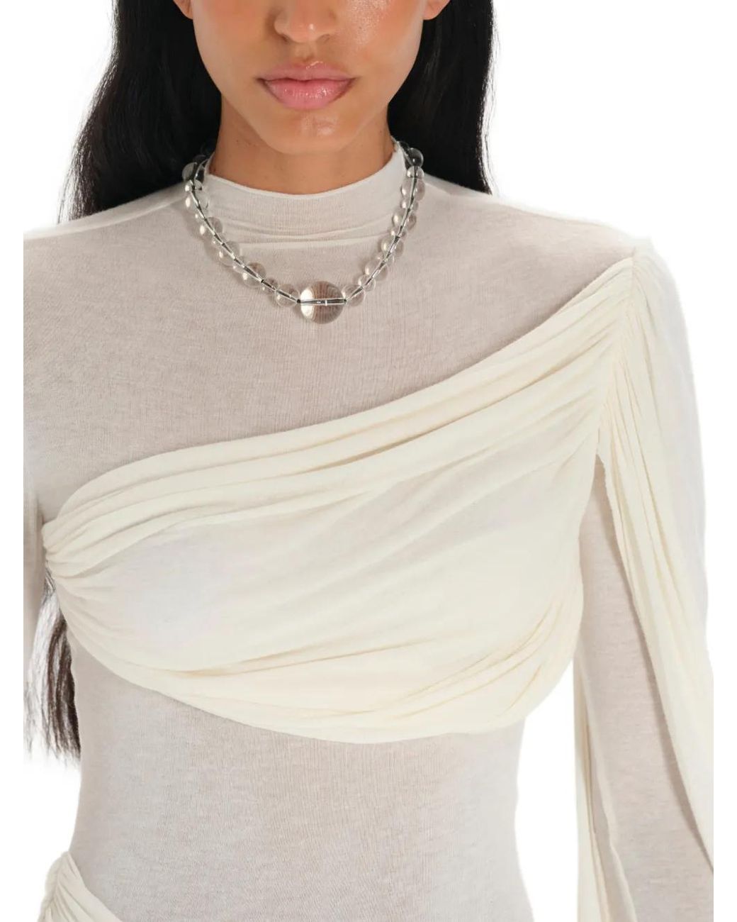 MANURI White Medeea Draped Sheer Maxi Dress