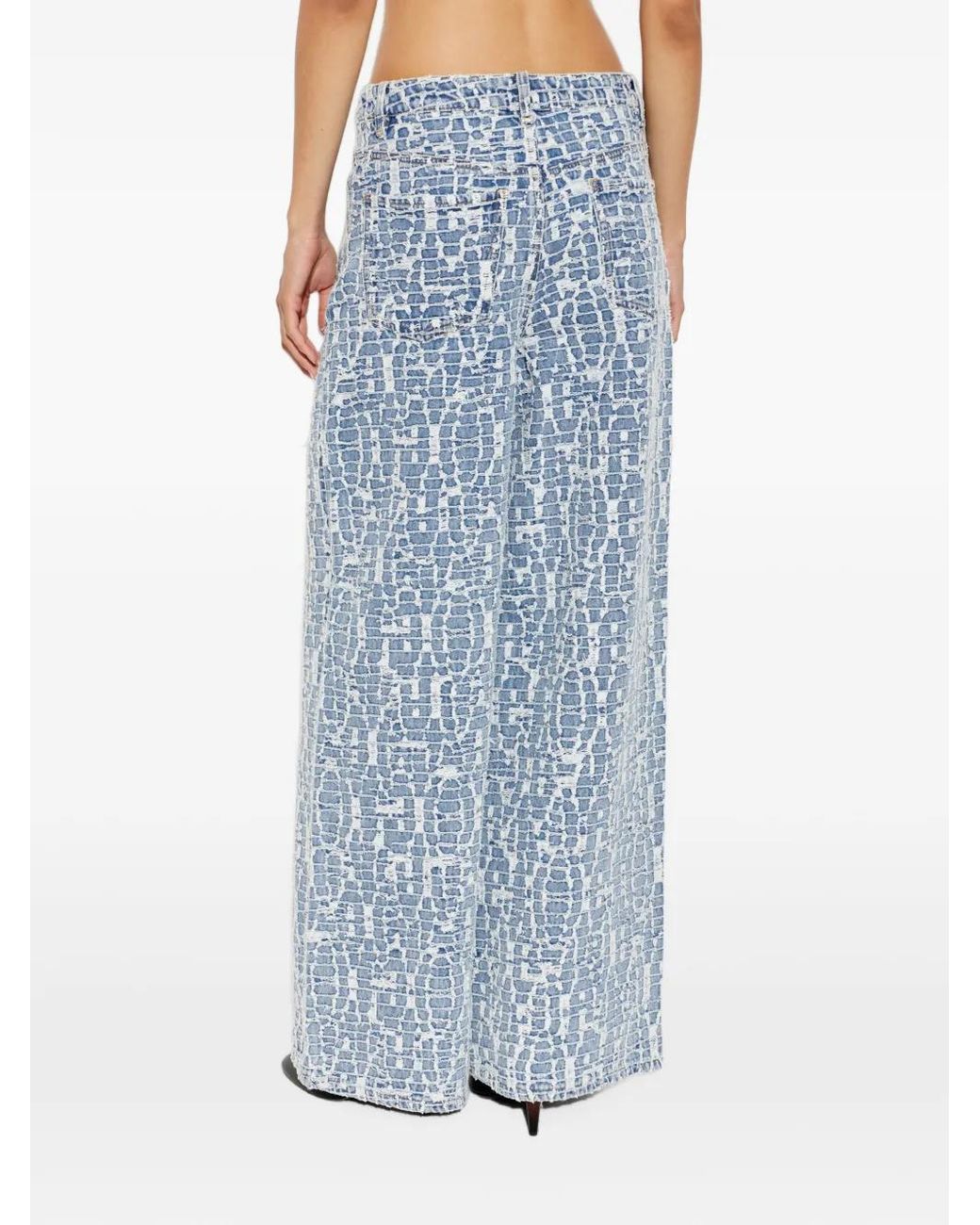 Self-Portrait Blue Textured Wide-Leg Jeans