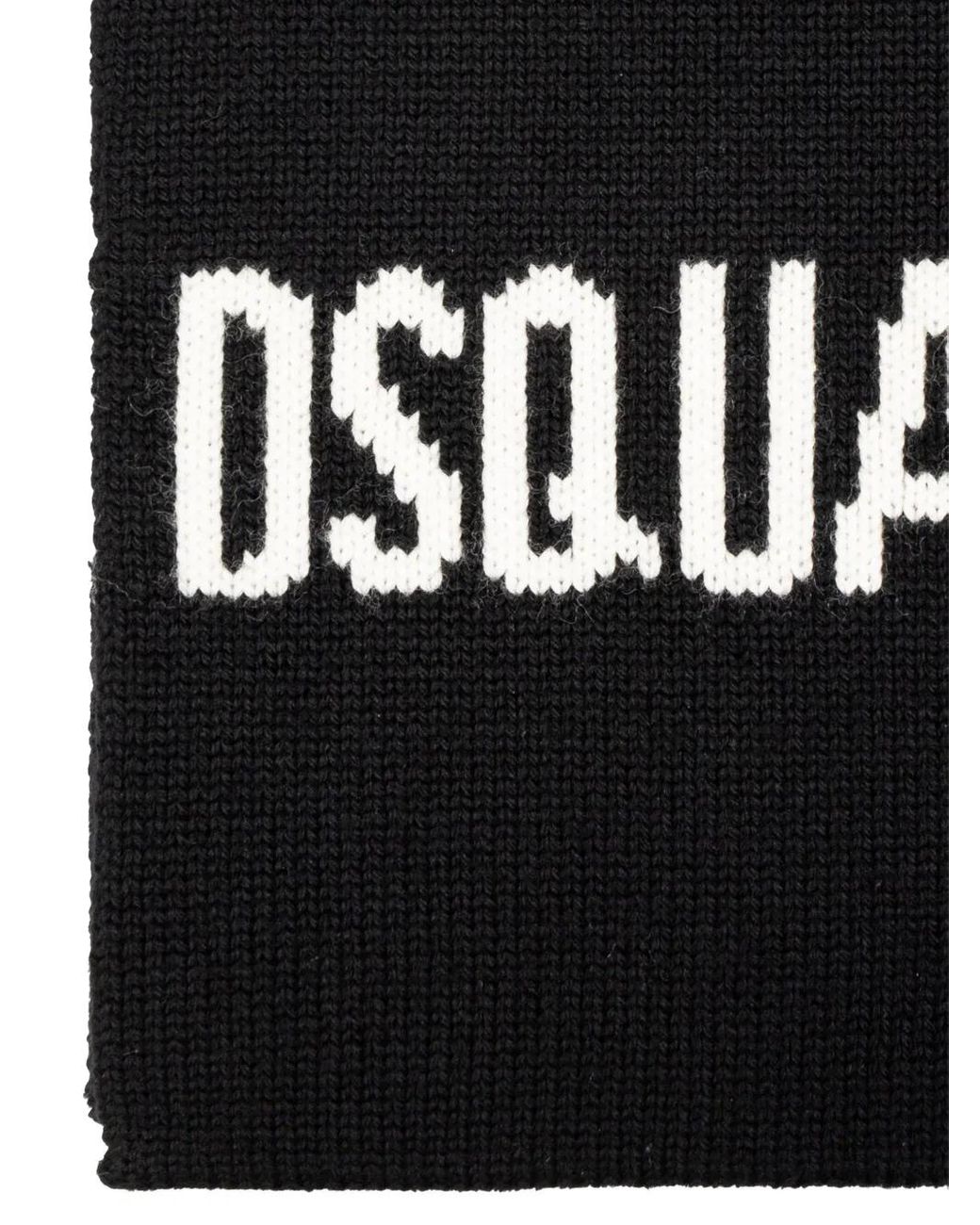 DSquared² Black Logo Intarsia-Knit Wool Scarf for men