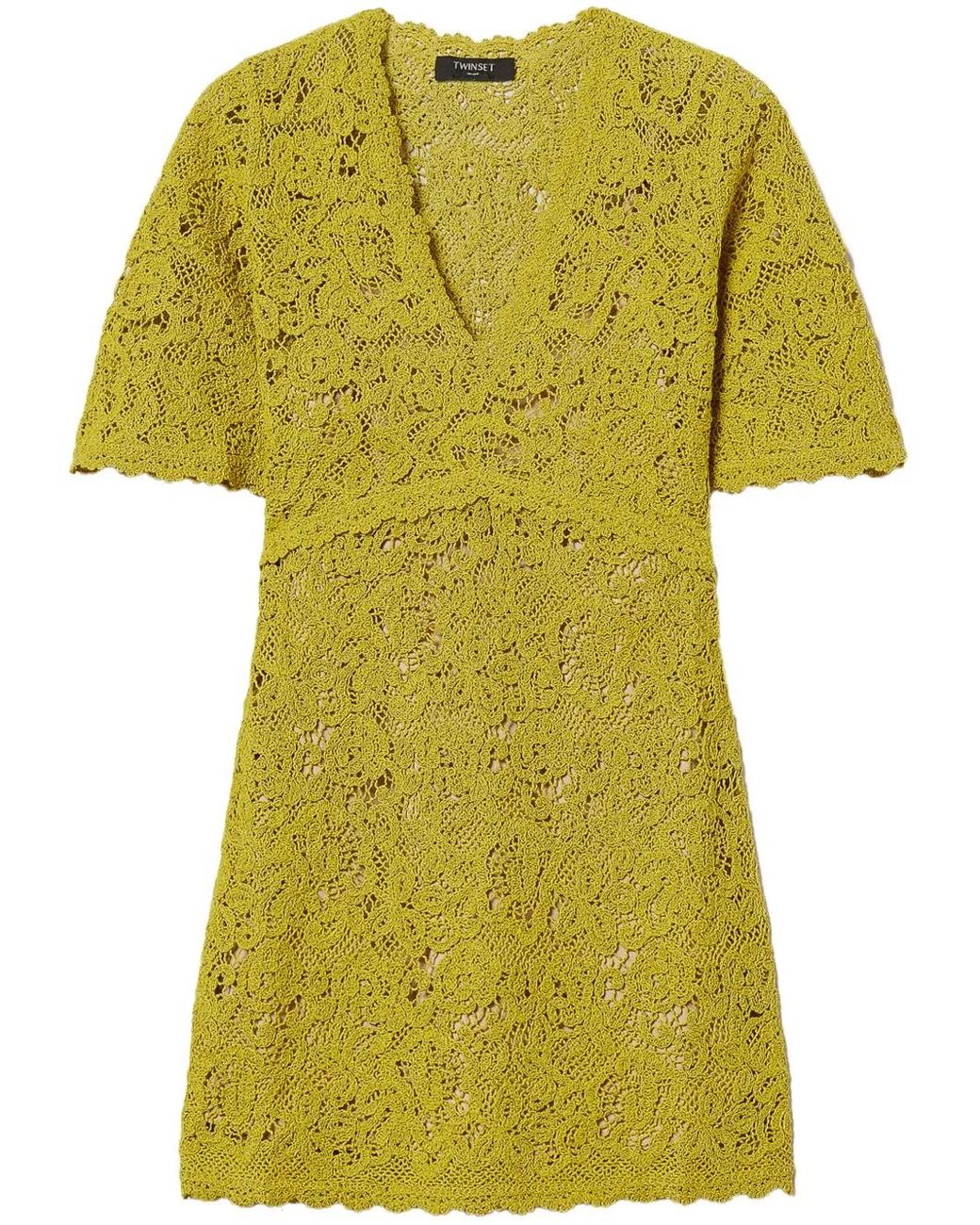 Twinset Yellow Crocheht Knit Mini Dress