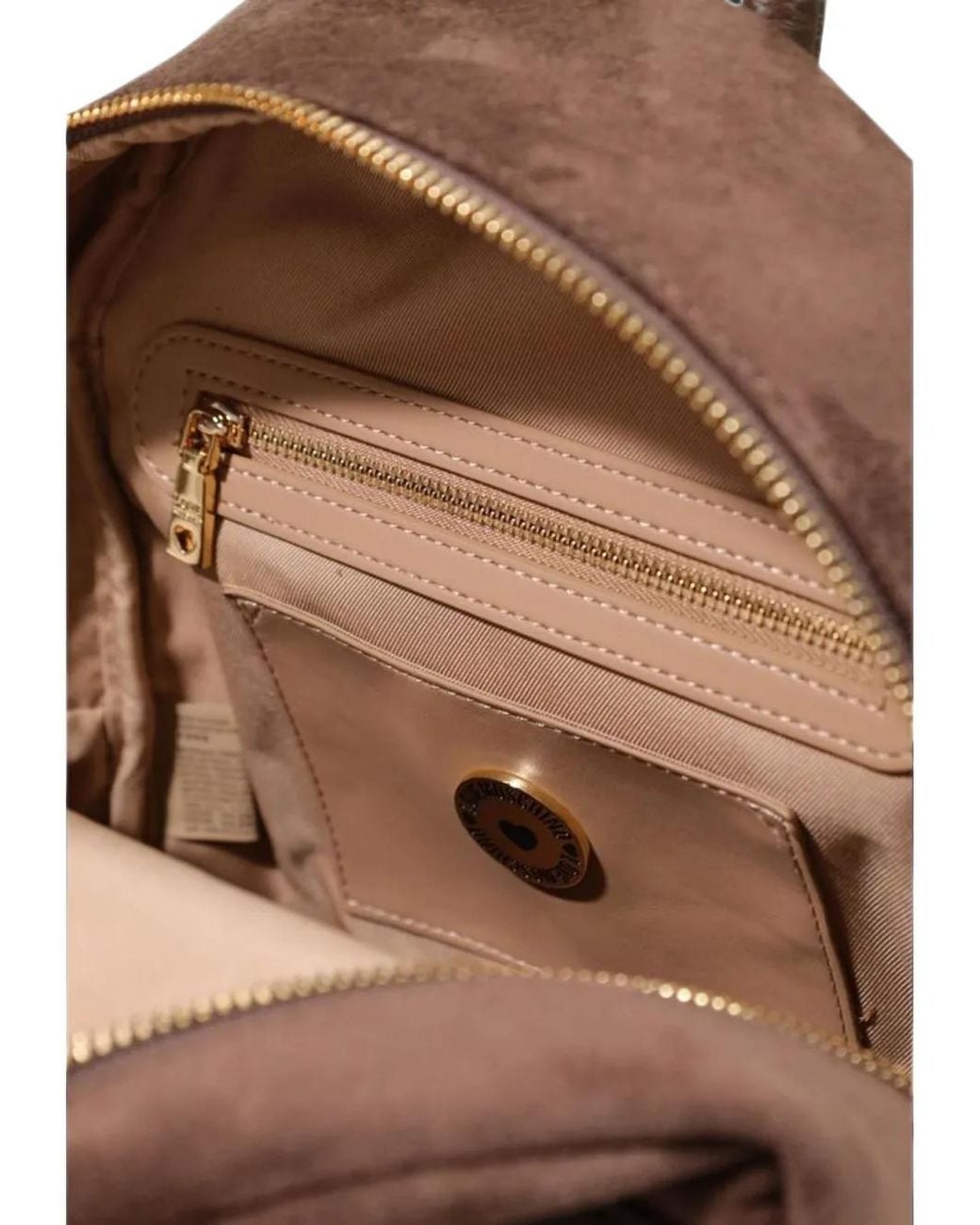 Love Moschino Brown Logo-Plaque Faux-Suede Backpack