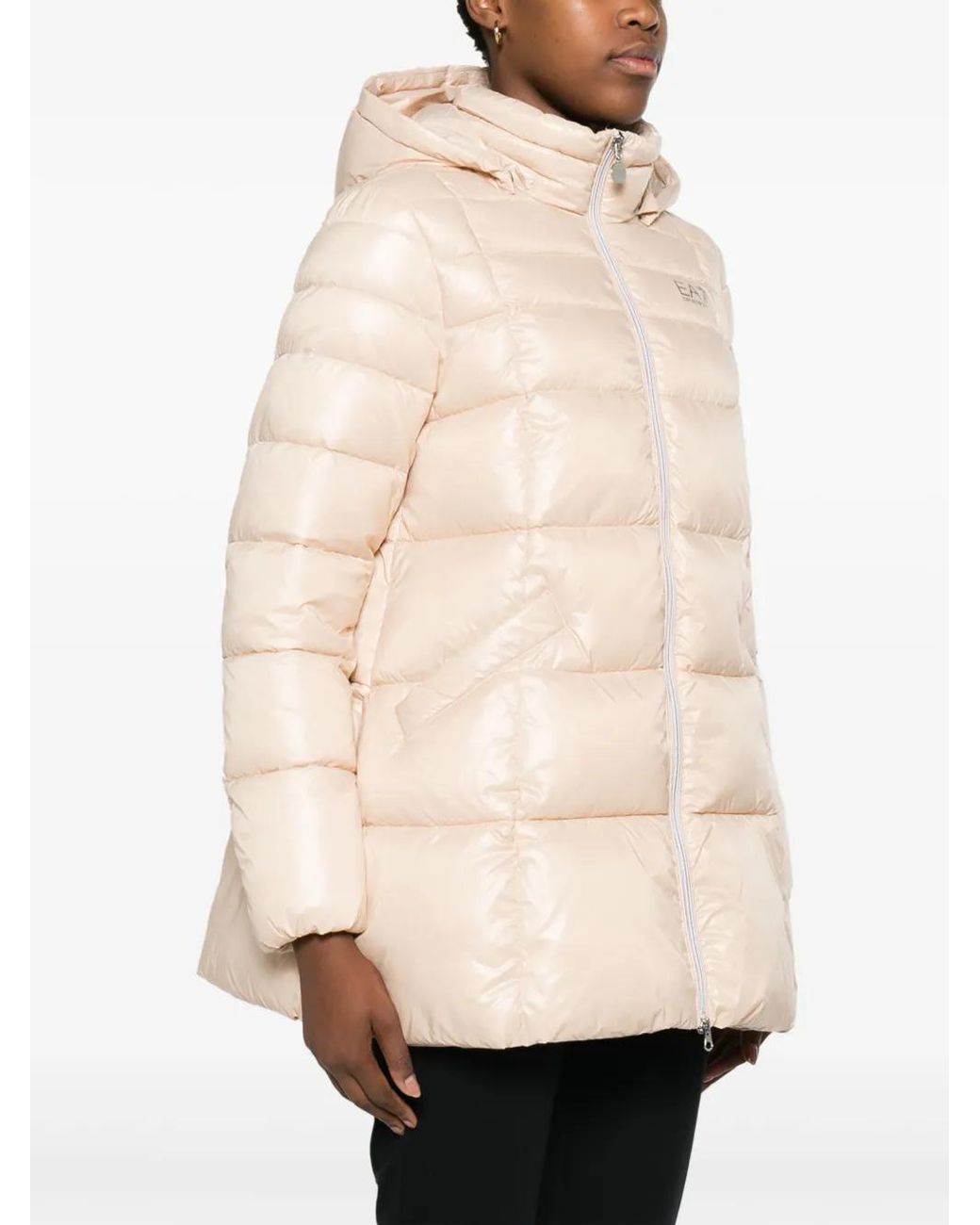 EA7 Natural Logo-Print Hooded Padded Jacket