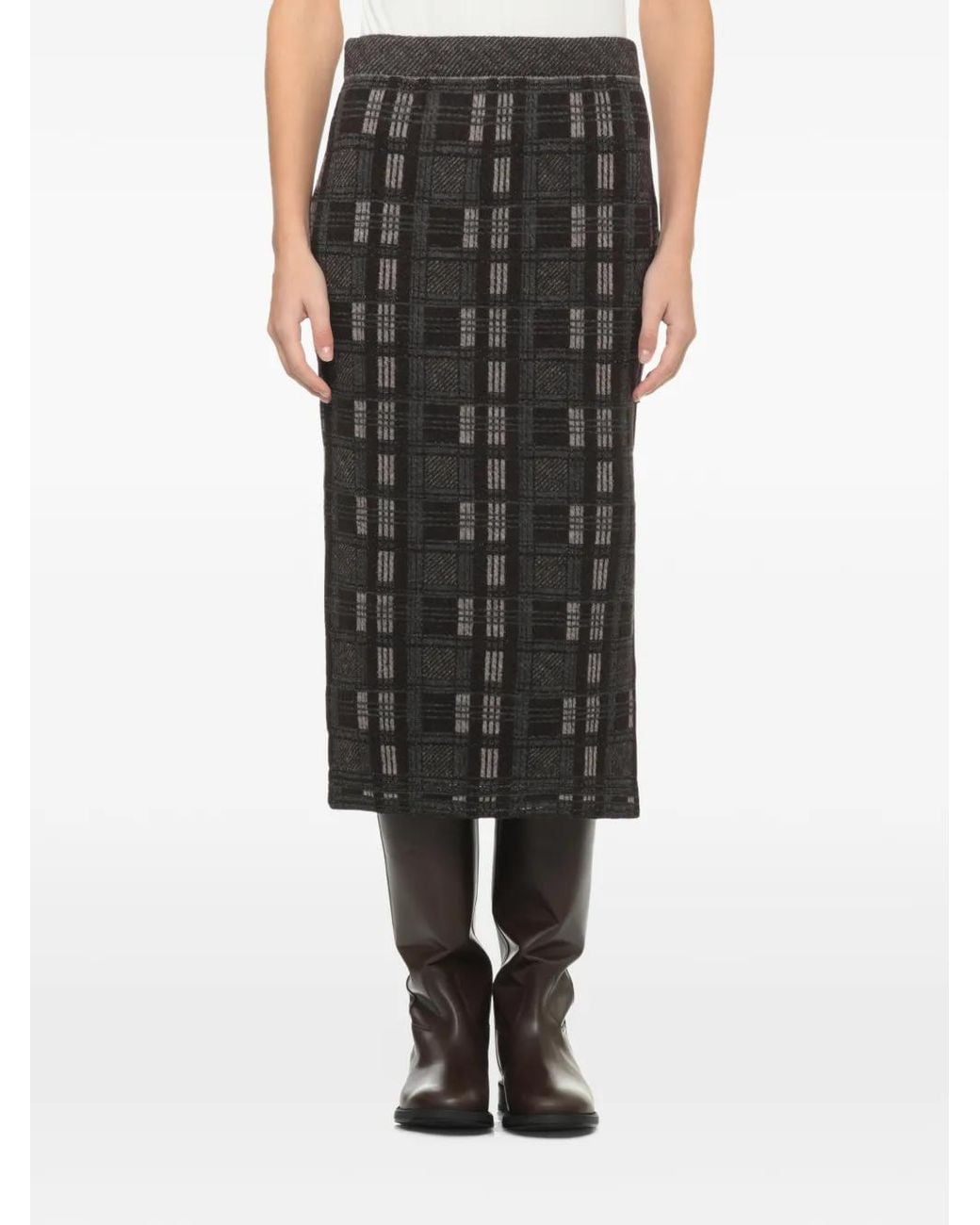 D.exterior Gray Check-Pattern Midi Skirt