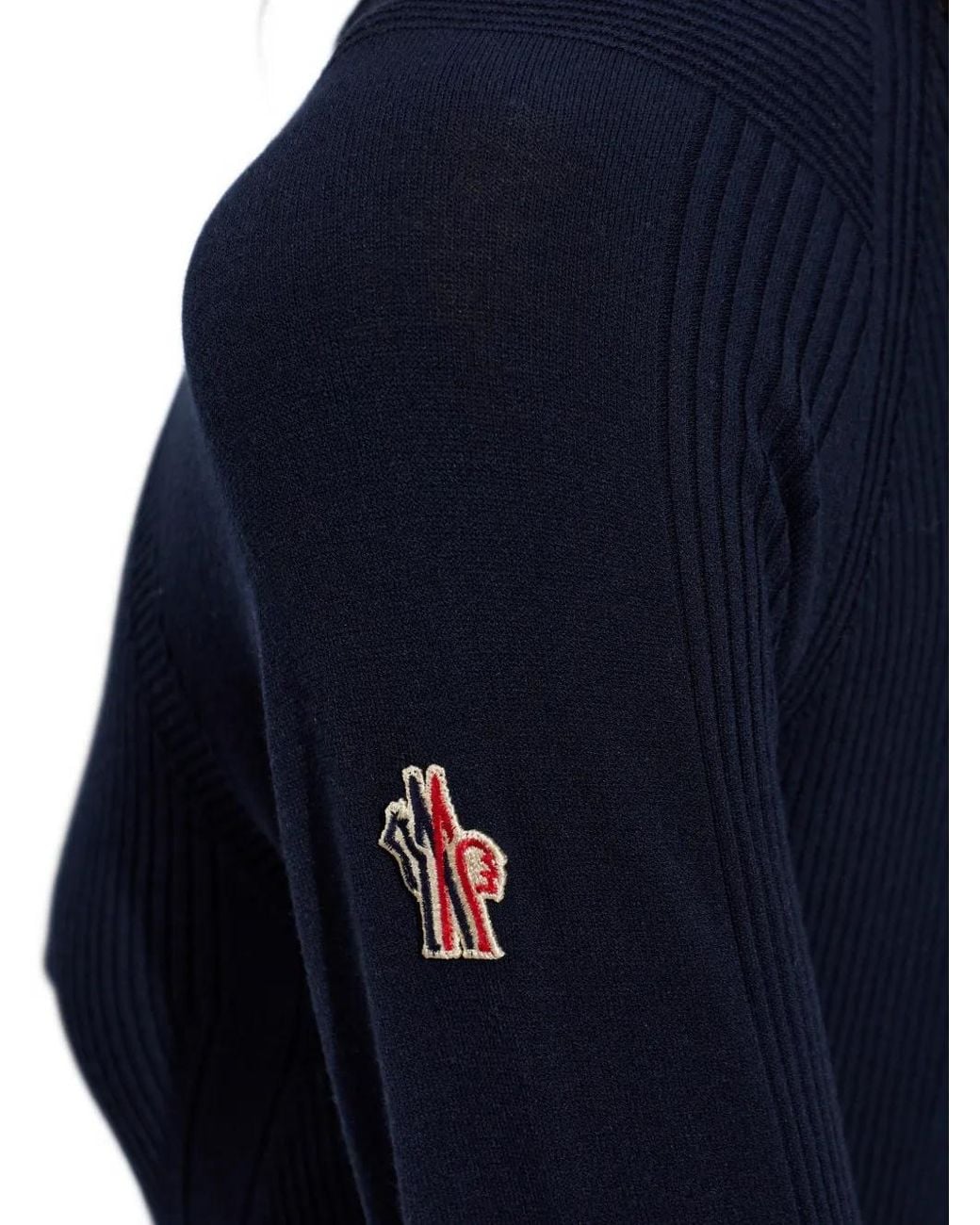 Moncler Blue Haut Côtelé À Logo
