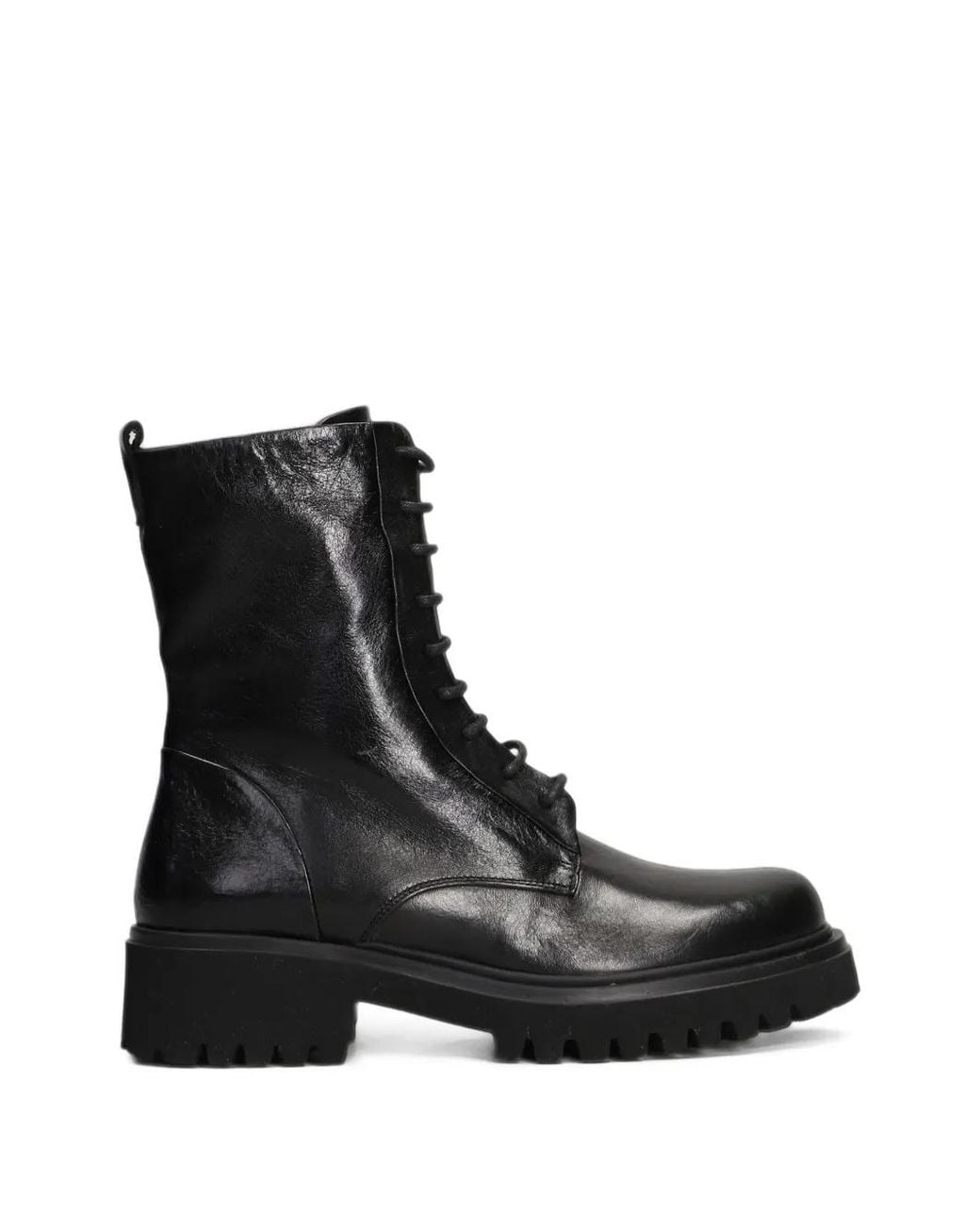 Evaluna Black Lace-Up Leather Boots