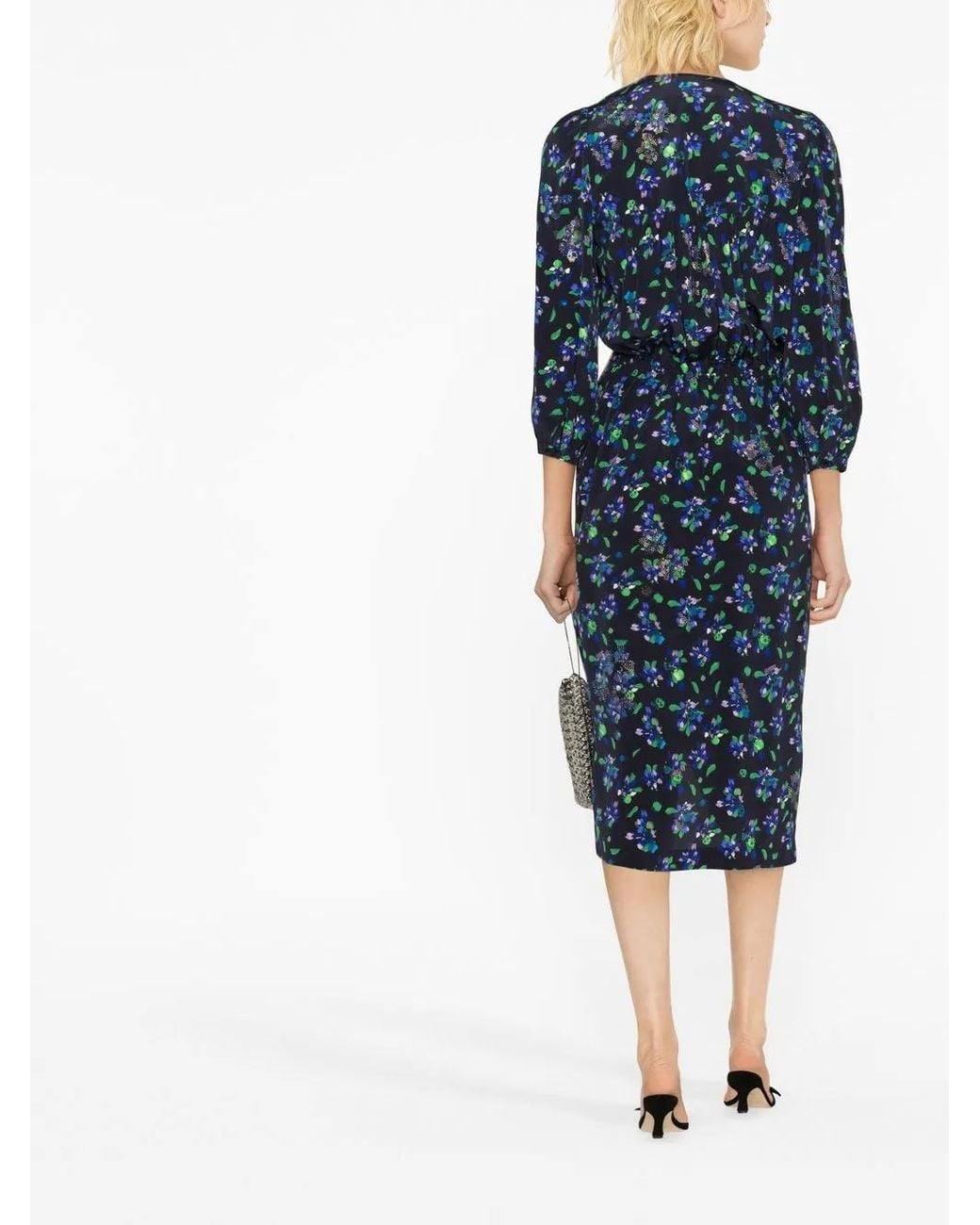 Zadig & Voltaire Blue Draped Floral-Print Midi Dress