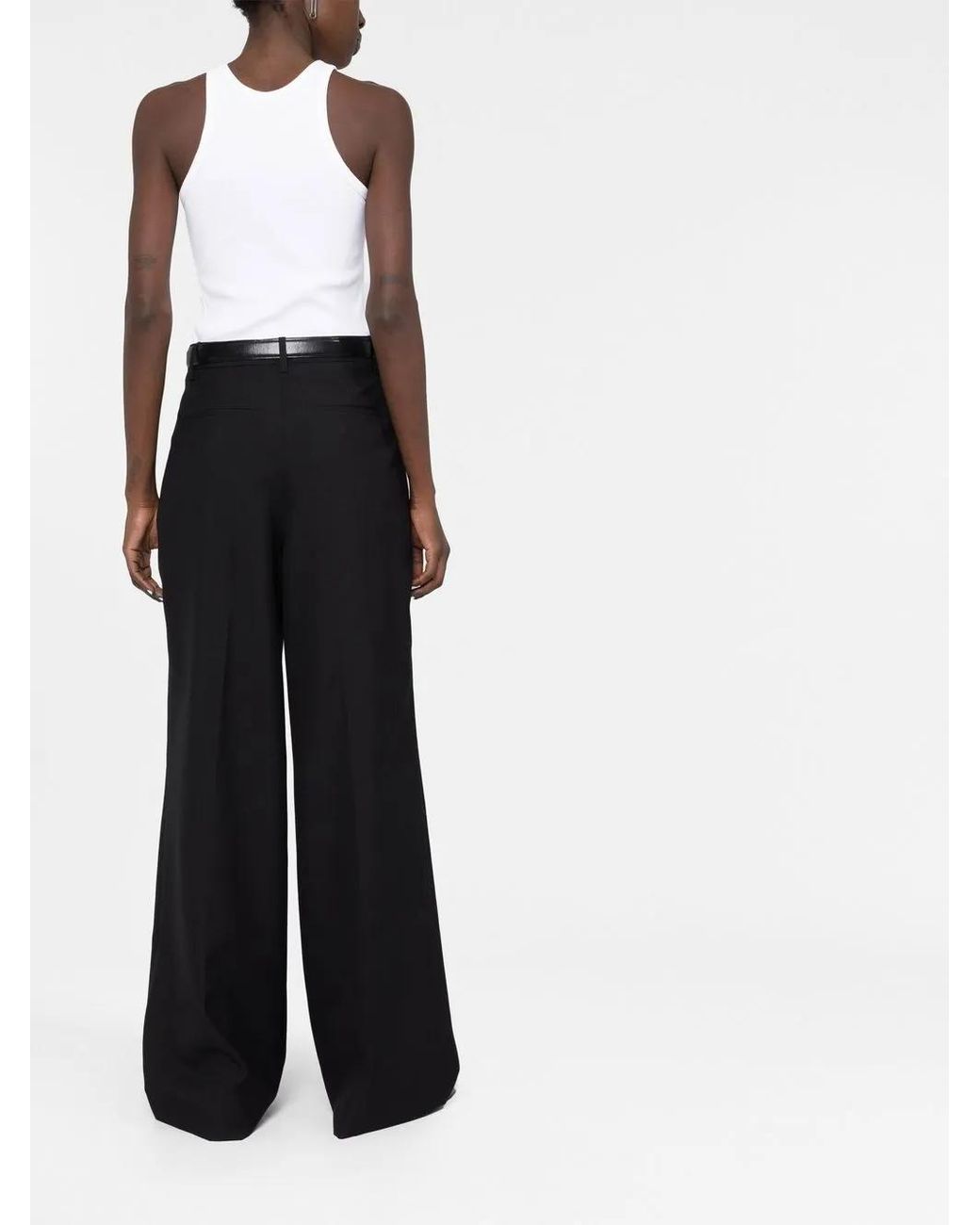 Burberry Black Pleated Wide-Leg Wool Trousers