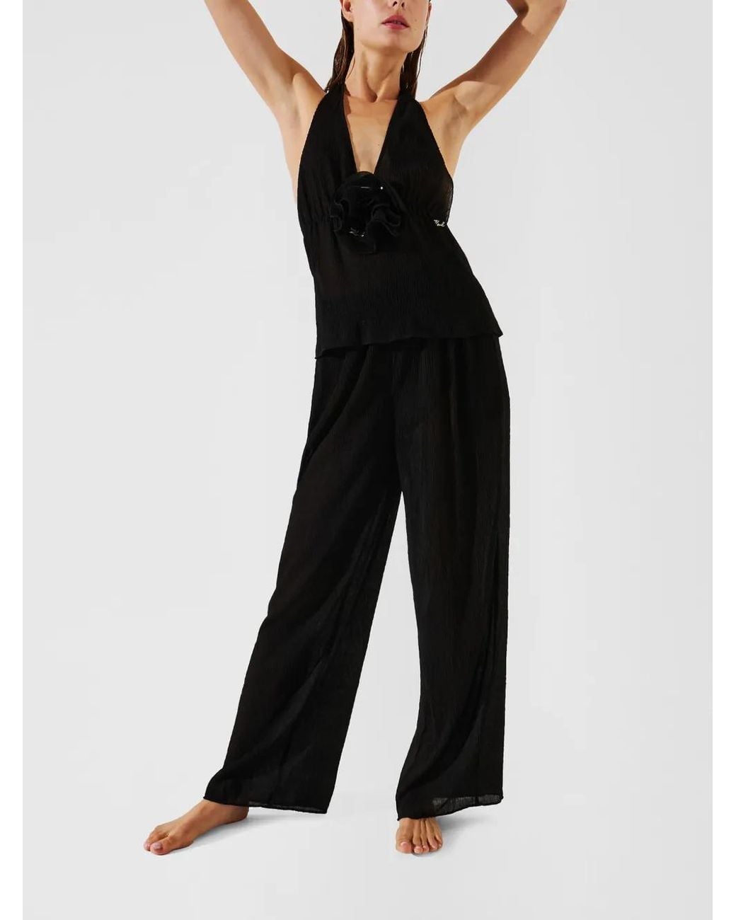 Karl Lagerfeld Black Plissé Beach Trousers