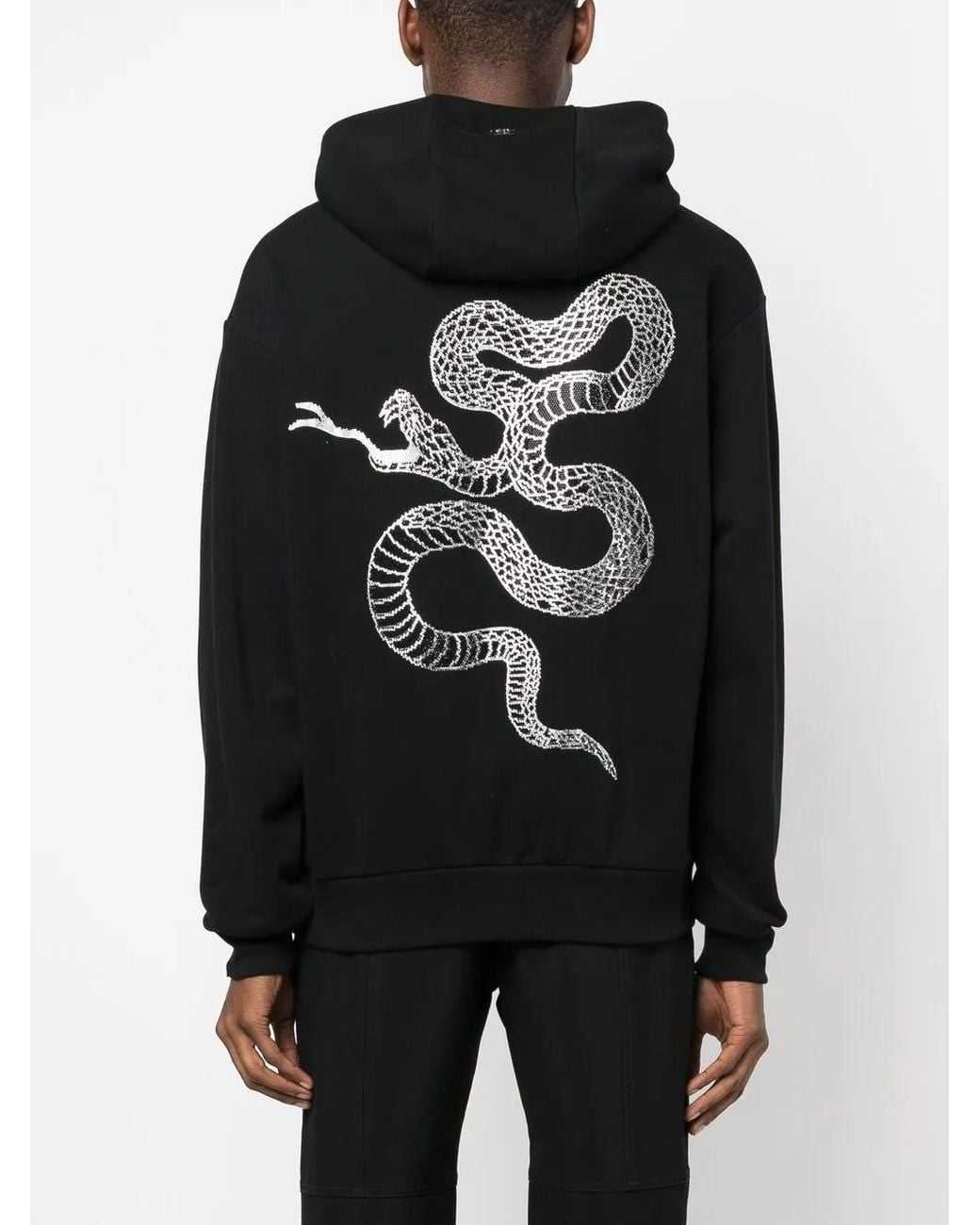 Philipp Plein Black Embellished Snake-Print Detail Hoodie for men