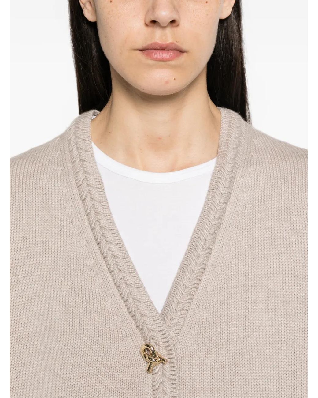 Fabiana Filippi Natural V-Neck Wool Cardigan
