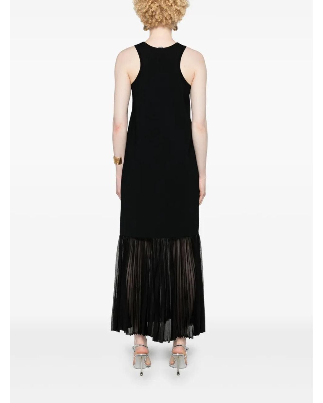 Jil Sander Black Plissé Knitted Midi Dress