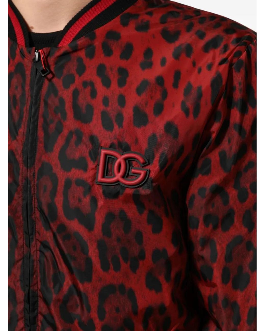 Dolce & Gabbana Red Leopard-Print Bomber Jacket for men