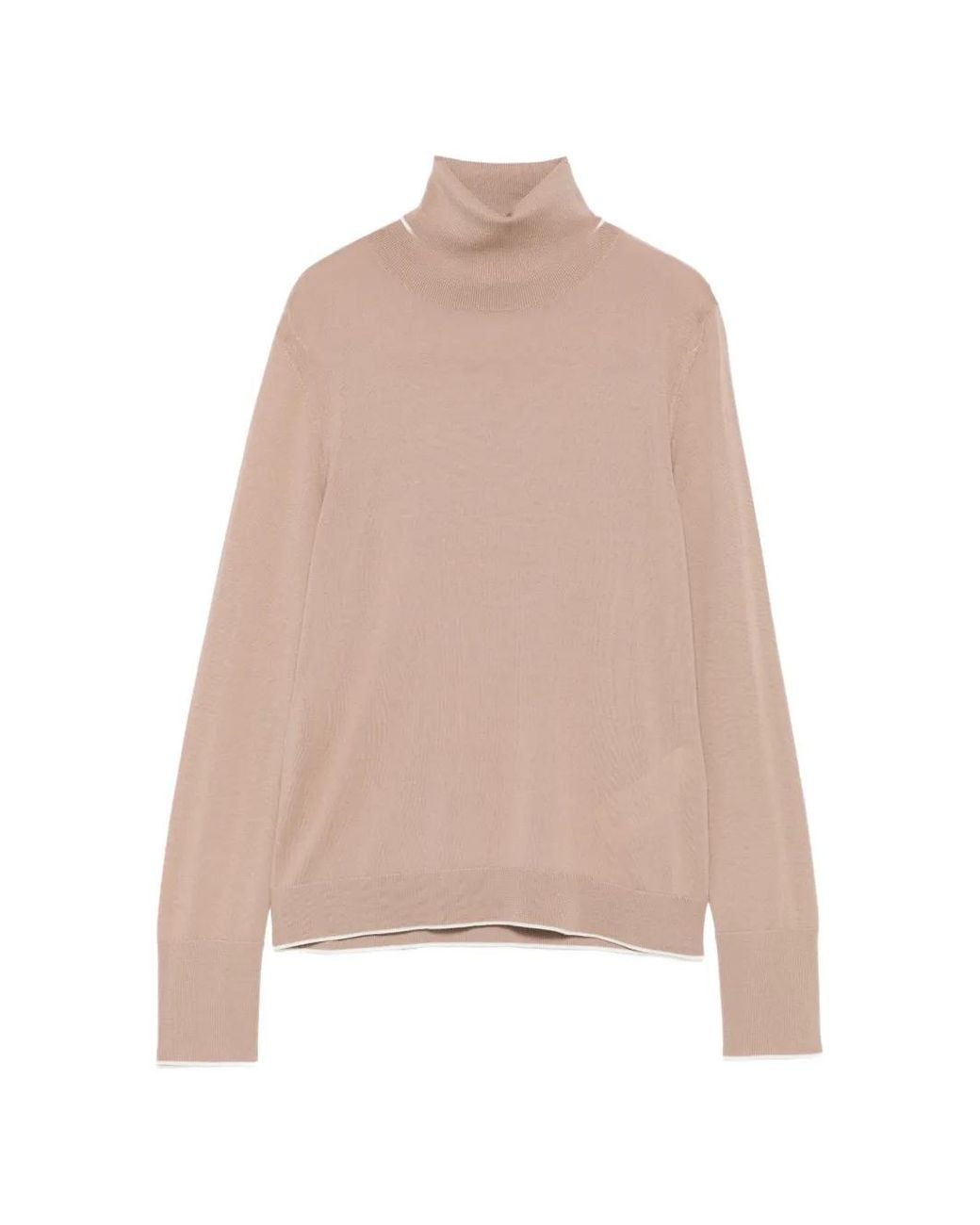 Eleventy Natural Contrast-Trim Roll-Neck Sweater