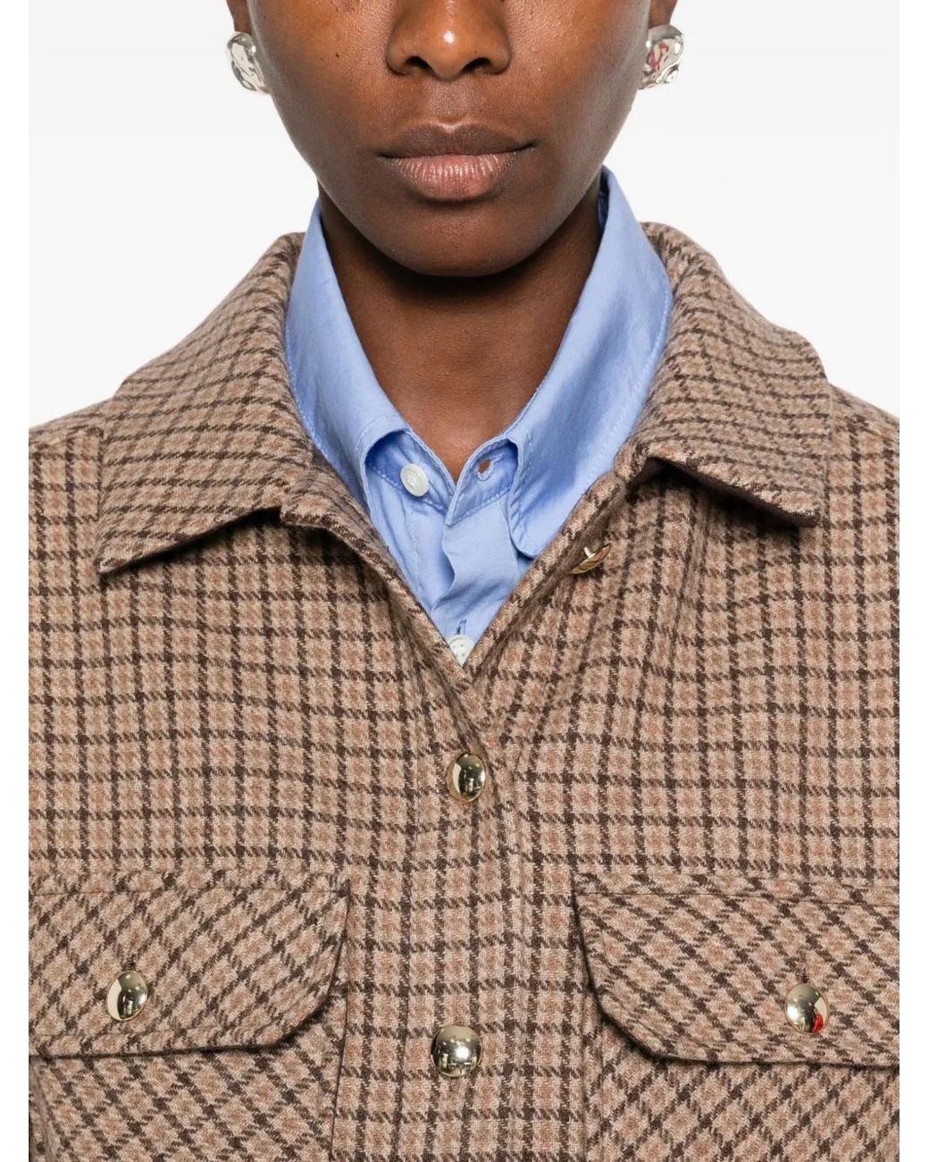 SOSUE Brown Check-Pattern Flap-Pocket Jacket