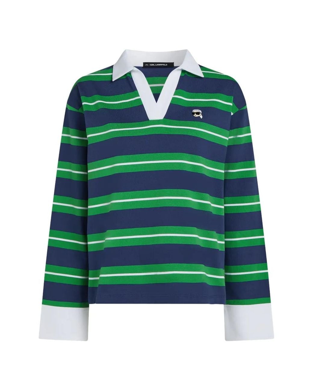 Karl Lagerfeld Green Ikon Rugby-Stripe Long-Sleeve Top