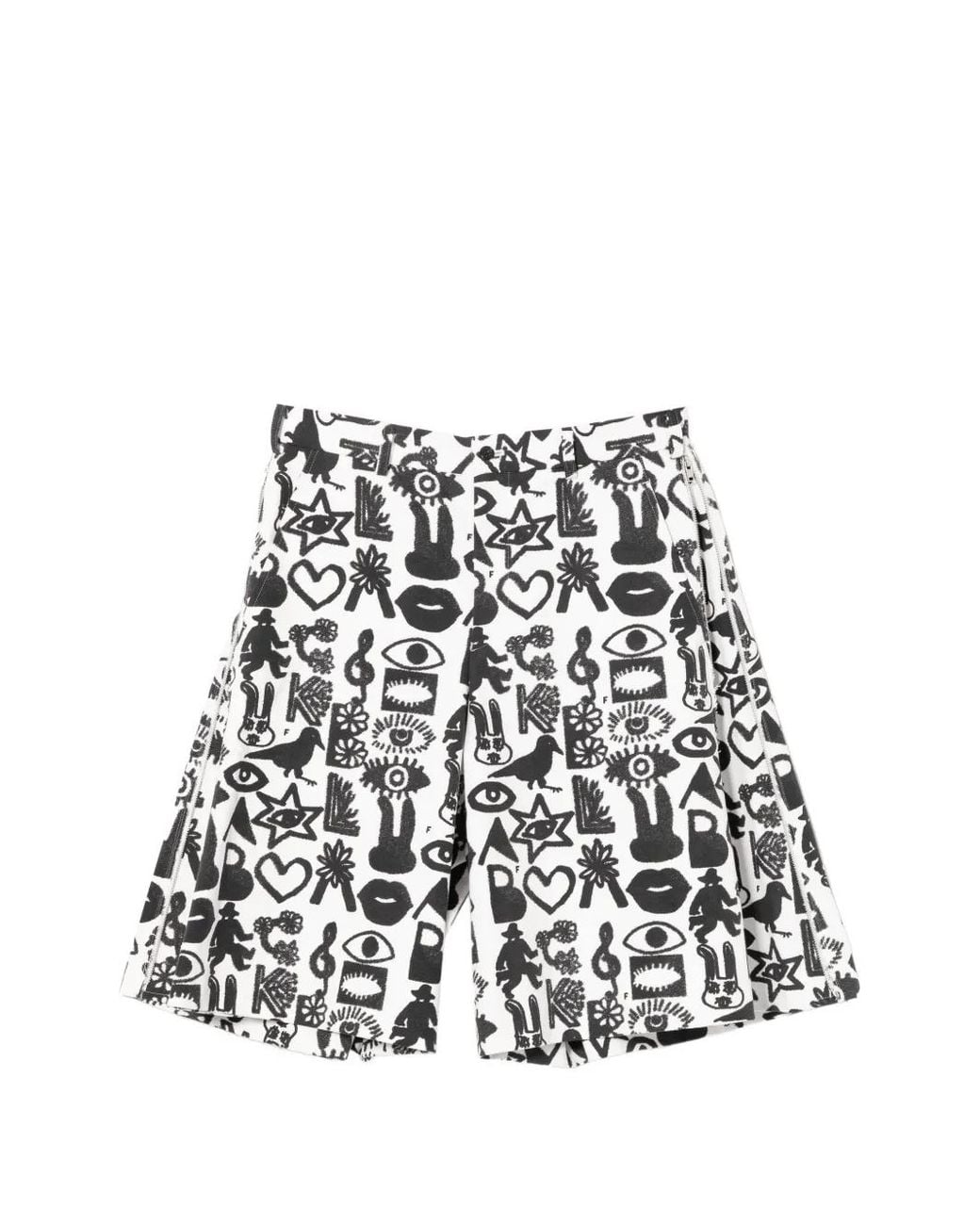 COMME DES GARÇON BLACK White Graphic-Print Zip Shorts