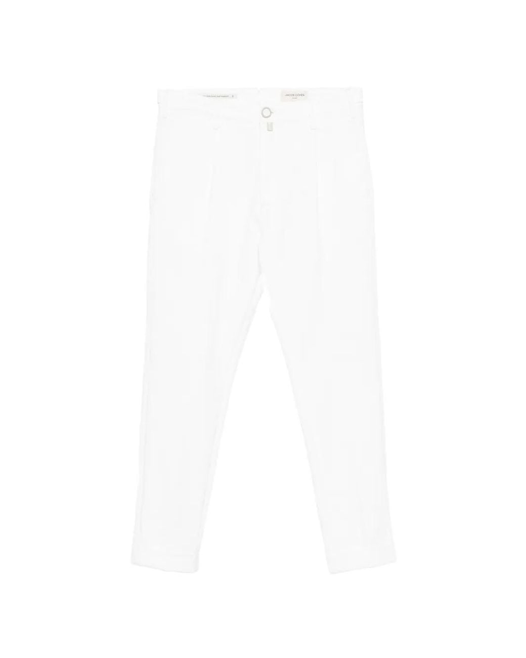 Jacob Cohen White Henry Pressed-Crease Trousers for men