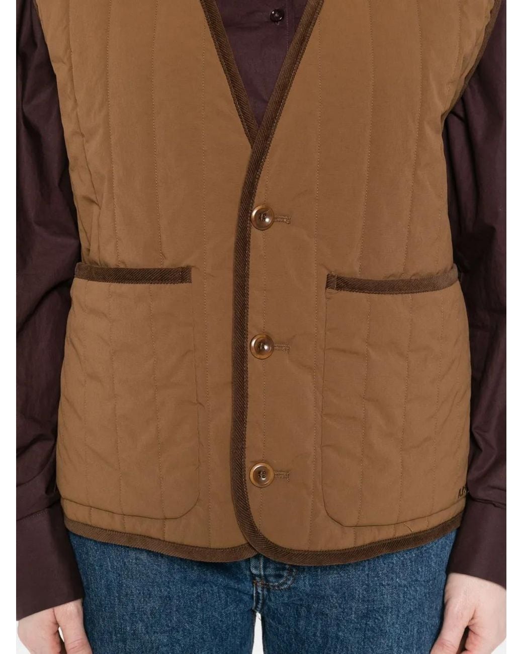 A.P.C. Brown V-Neck Quilted-Pattern Gilet for men