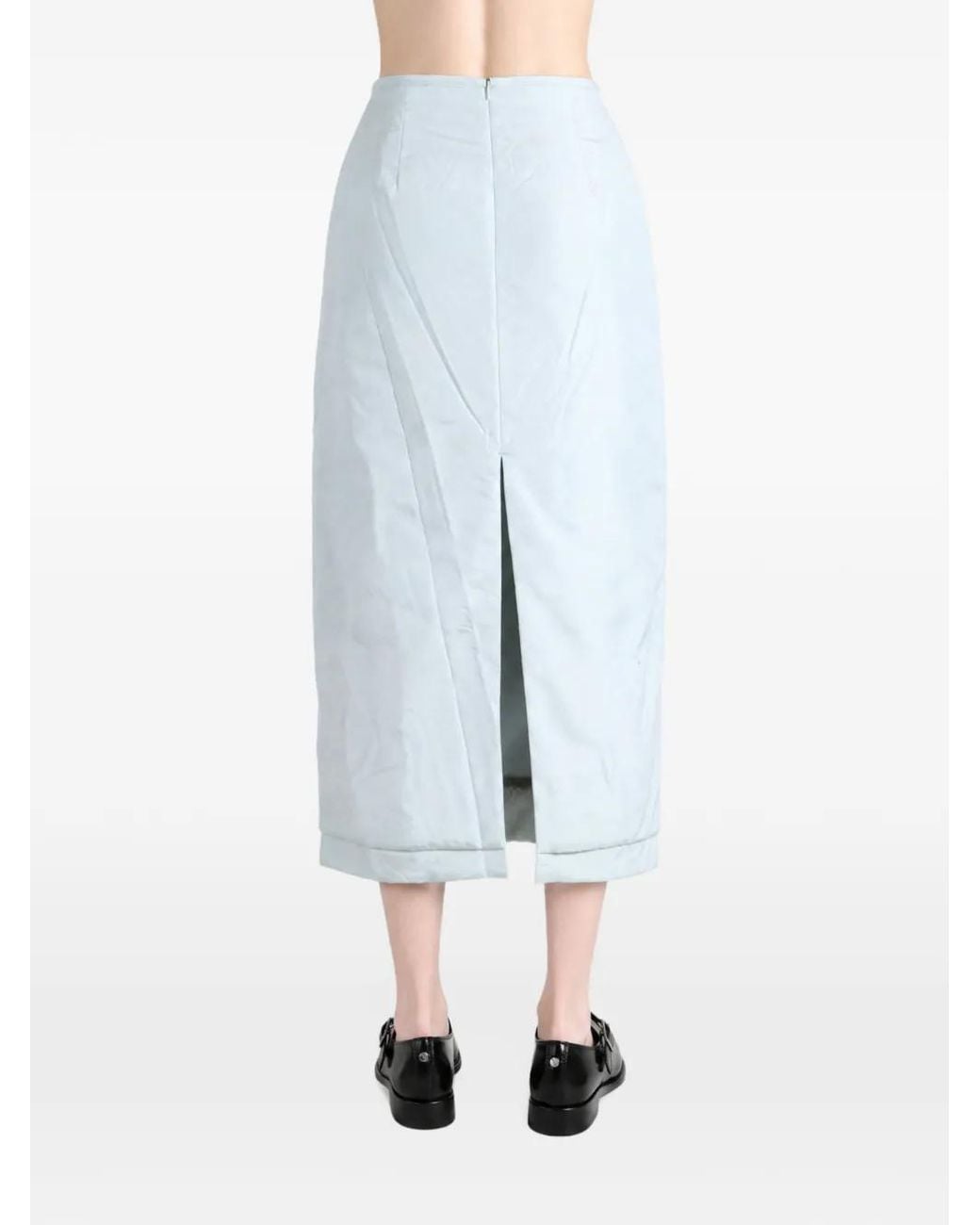 Auralee Blue Quilted Wrap-Style Midi Skirt