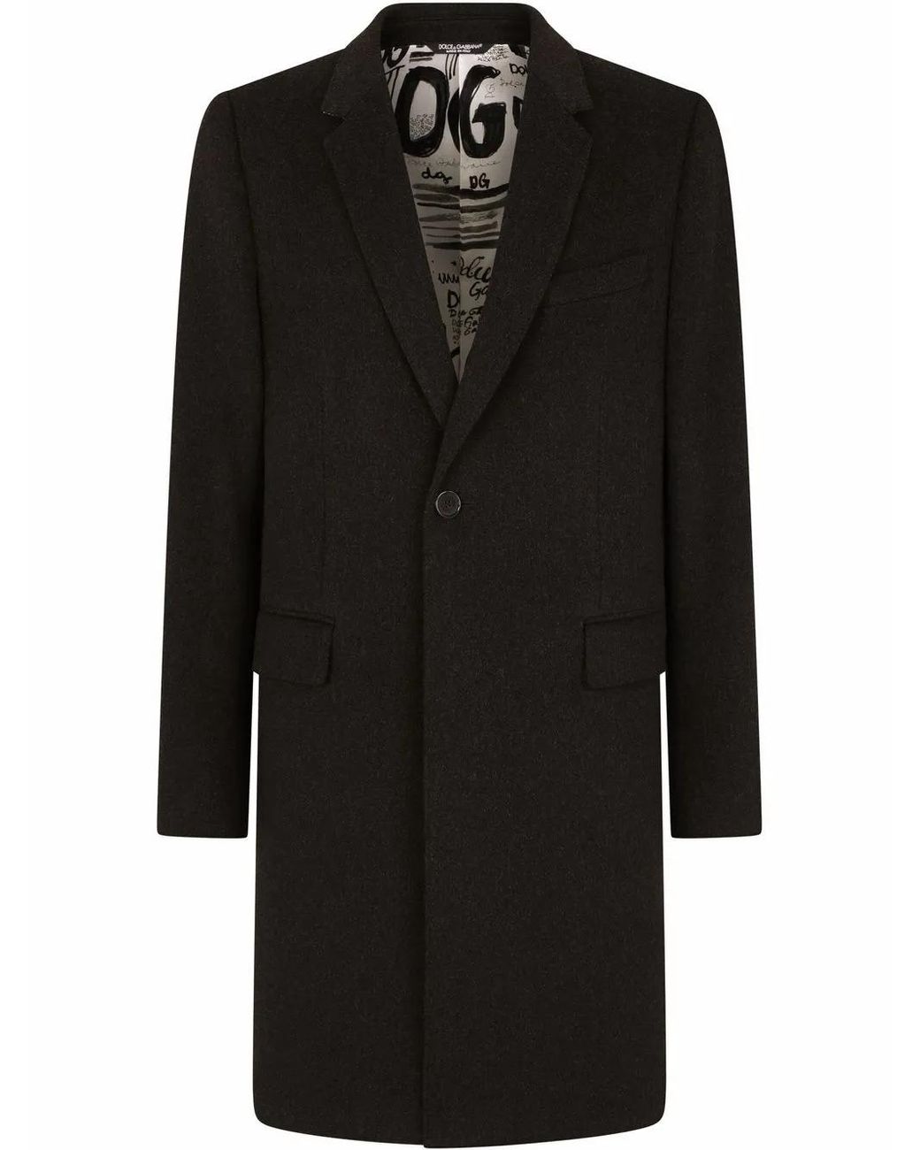 Dolce & Gabbana Black Single-Breasted Wool-Cashmere Coat for men