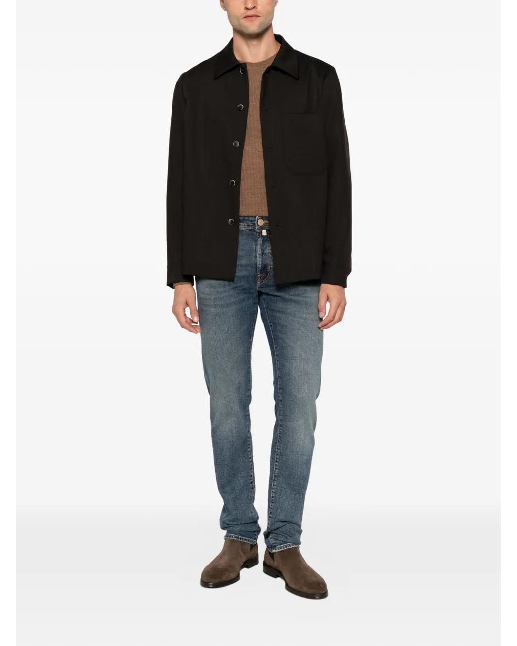 Jacob Cohen Blue Logo-Patch Whiskered Jeans for men