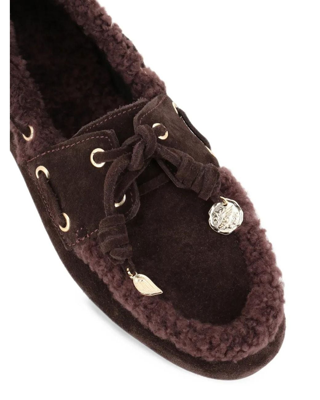 Ancient Greek Sandals Brown Pliaria Shearling-Trim Suede Loafers