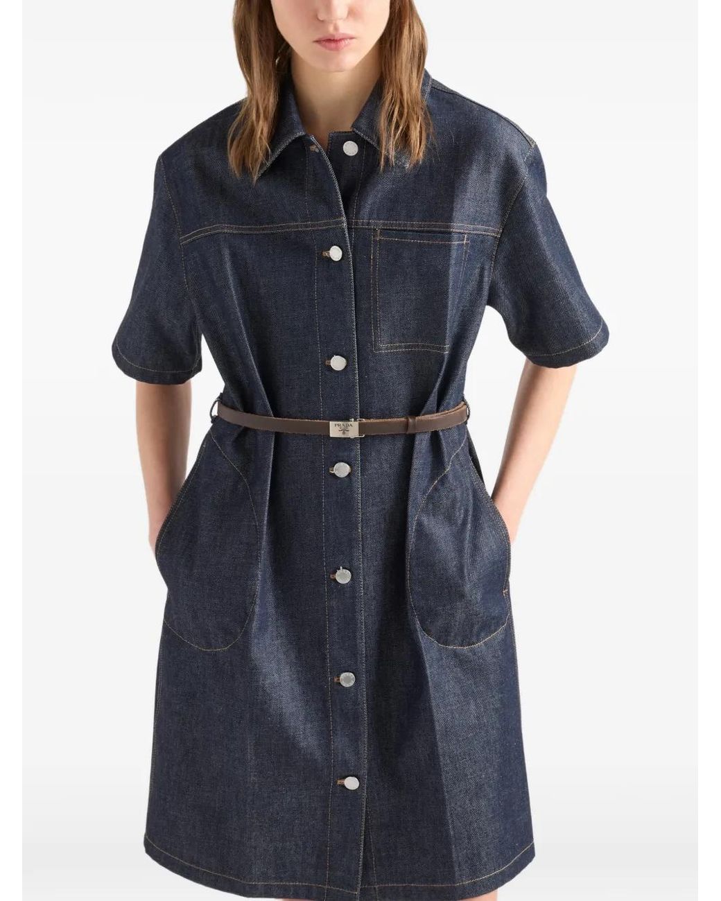 Prada Blue Belted Denim Mini Dress