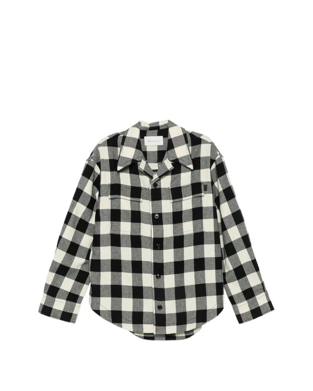 AMI Black Check-Pattern Button-Up Shirt
