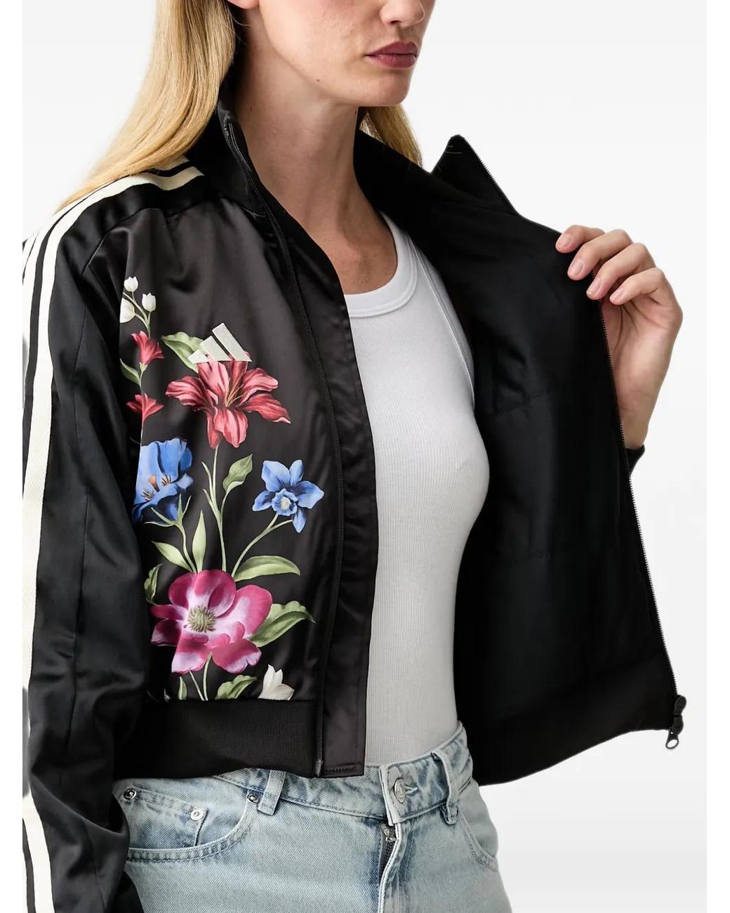 Adidas Black X Farm Floral-Print Cropped Jacket
