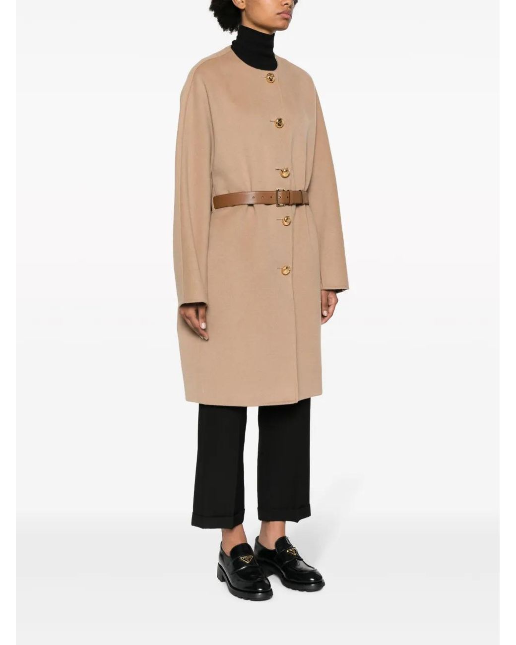 Prada Natural Single-Breasted Belted Coat