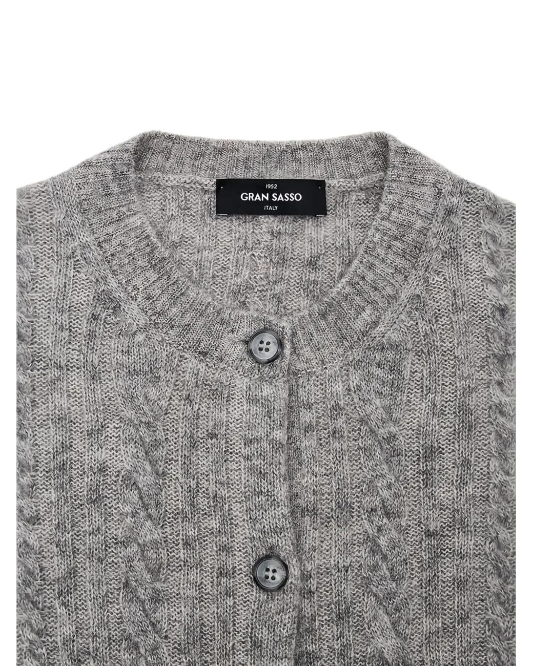 Gran Sasso Gray Cable-Knit Long-Sleeve Cardigan