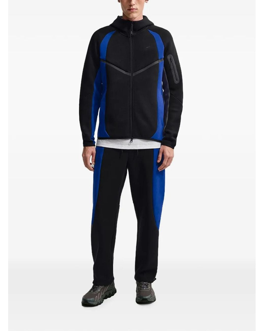 Nike Blue Tech Colour-Block Full-Zip Fleece Windrunner Jacket for men