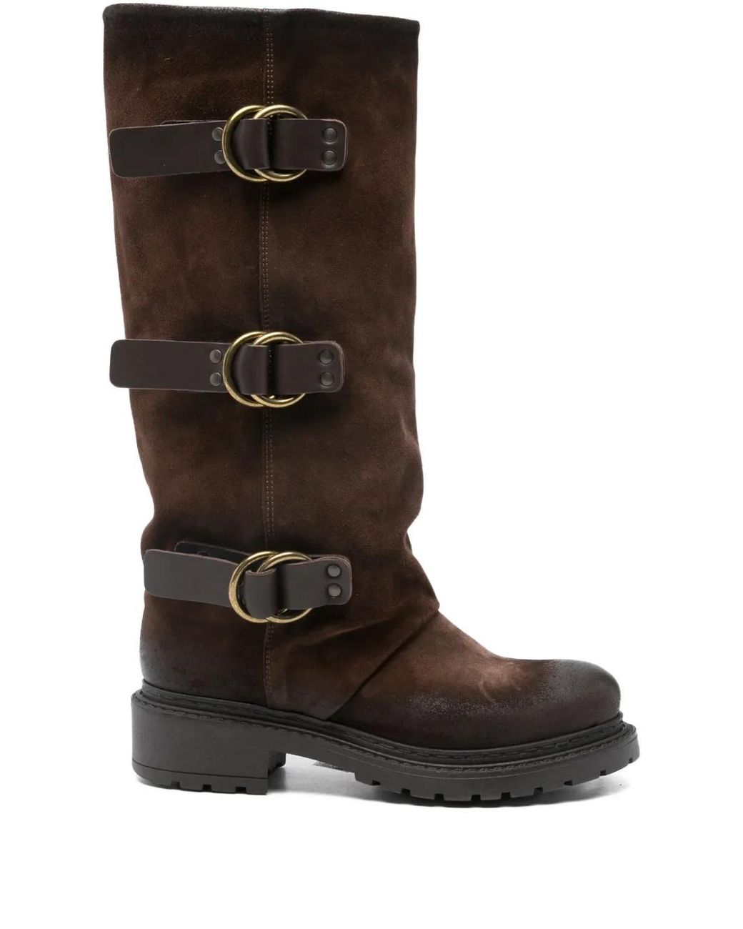 METISSE Brown Buckle Strap Boots